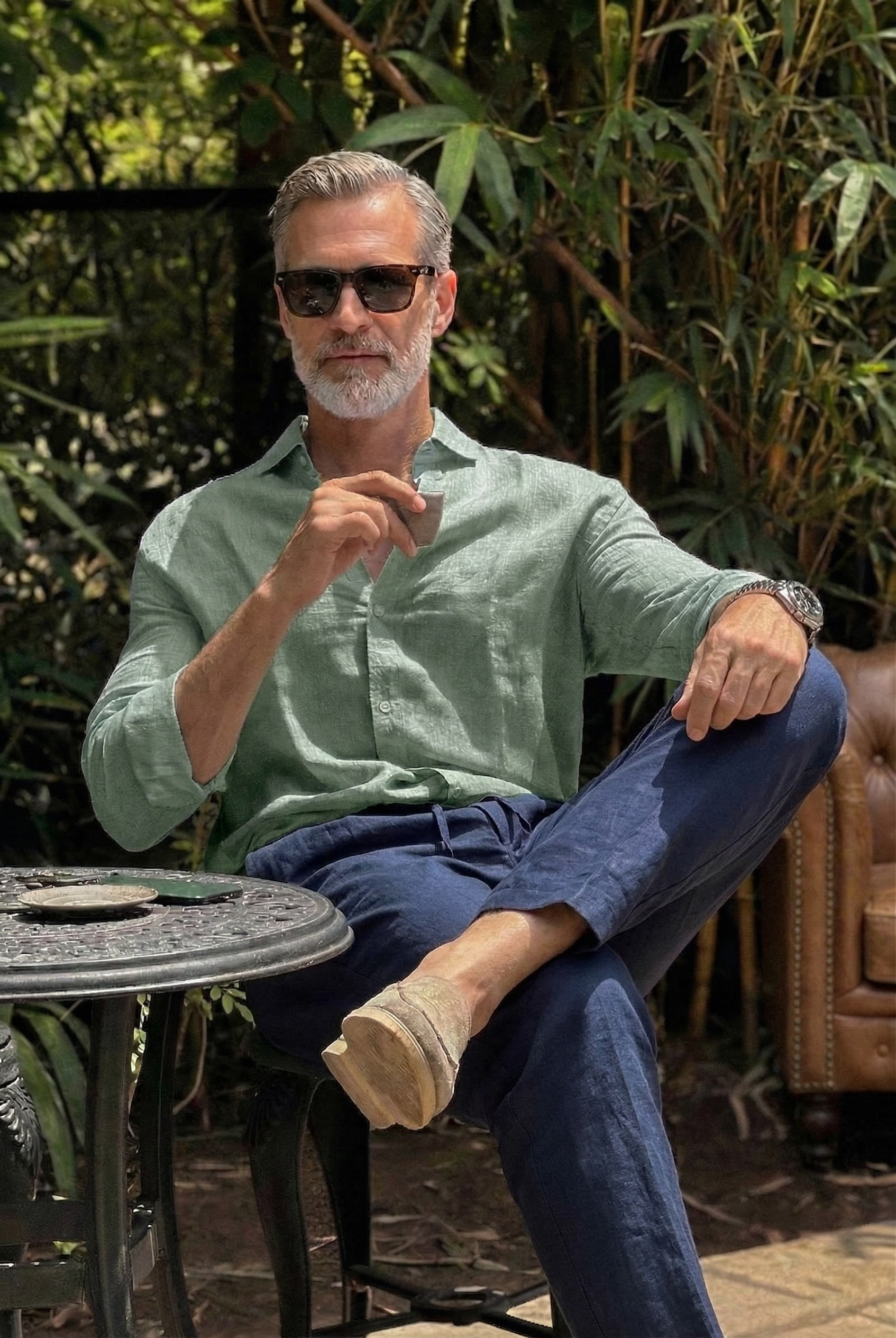 Full Sleeve Linen Pair For Men | Minty Green Linen Shirt with Navy Linen Pant