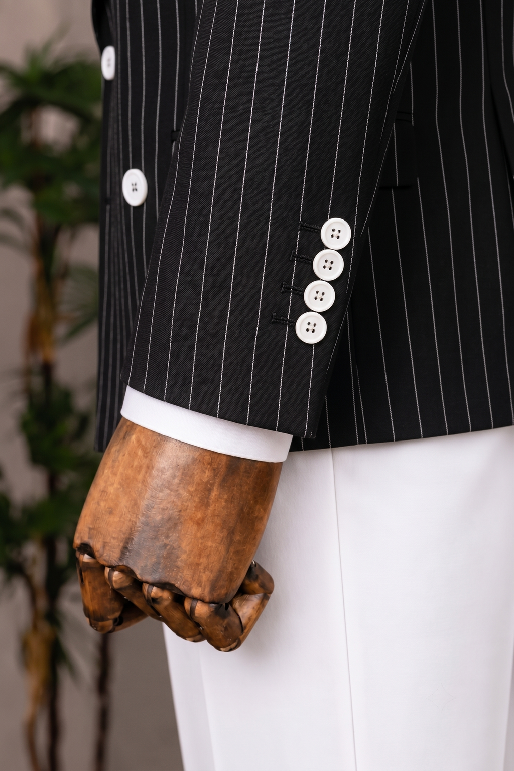 French Cuff Men's Black Striped Double Breasted Blazer