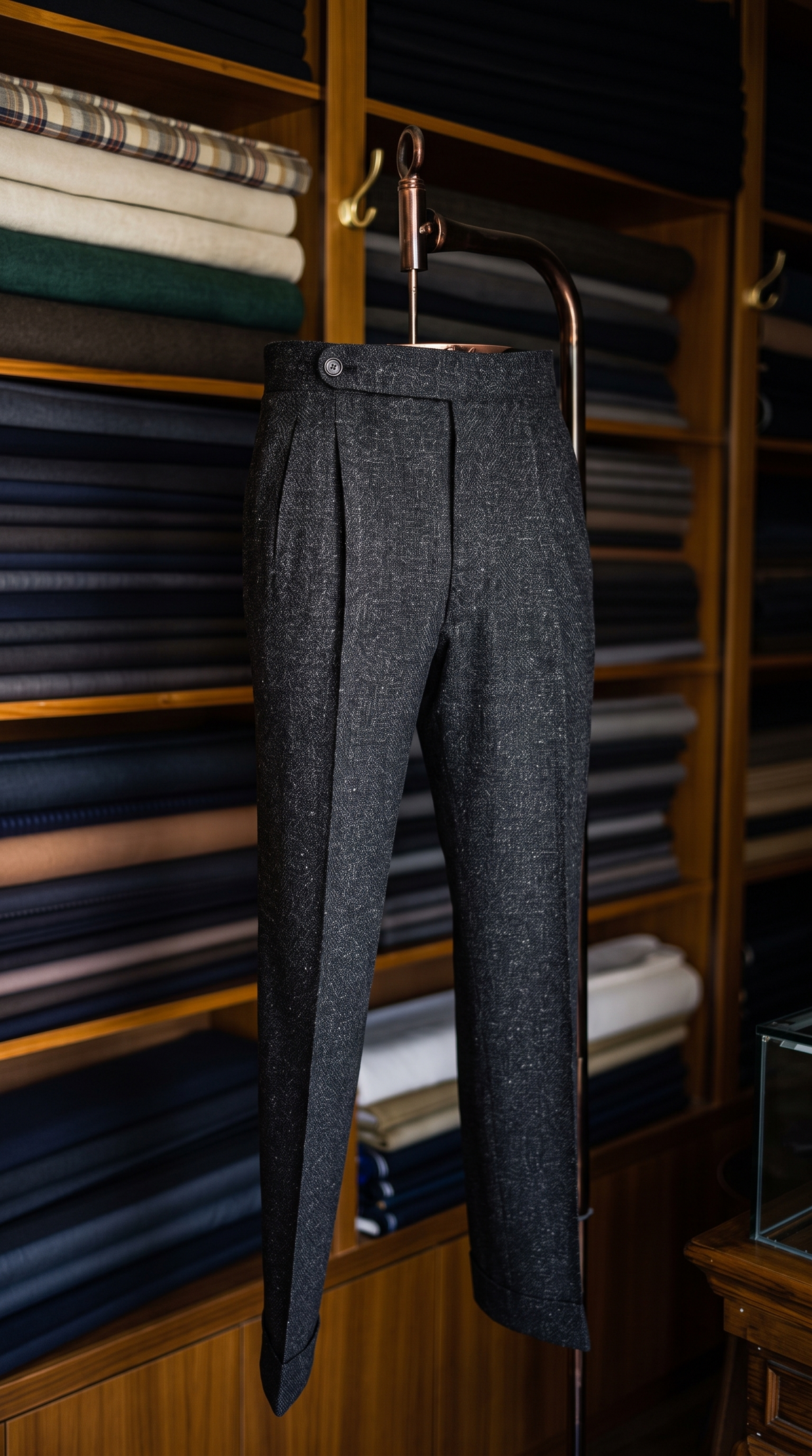 Imperial Charcoal Grey Marino Wool Double Pleated Trousers for Men