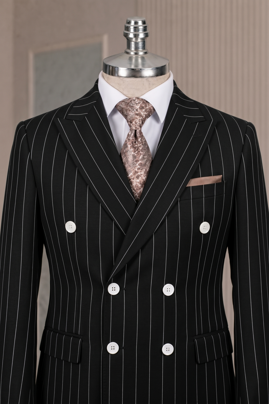 French Cuff Men's Black Striped Double Breasted Blazer
