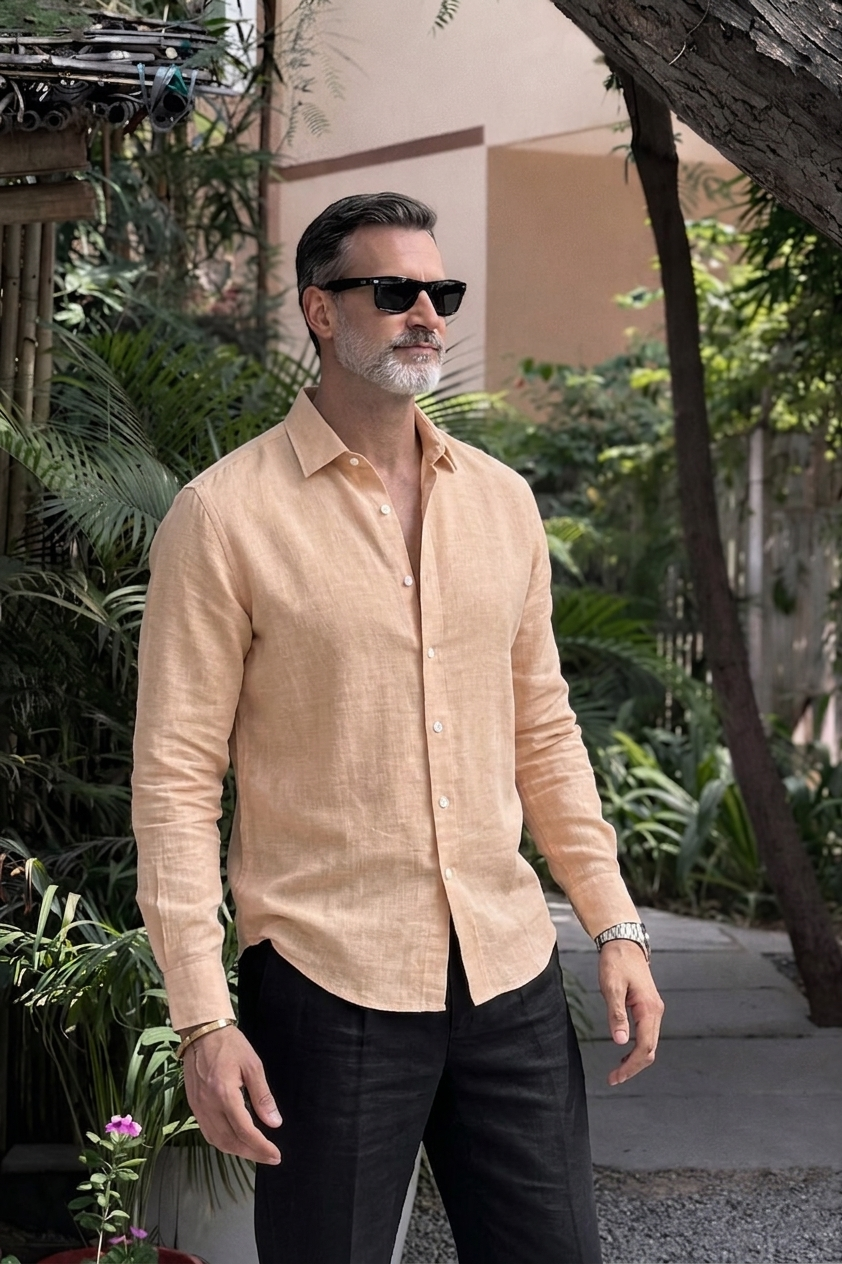 Full Sleeve Men's Pure Linen Khaki Shirt | Summer Wear