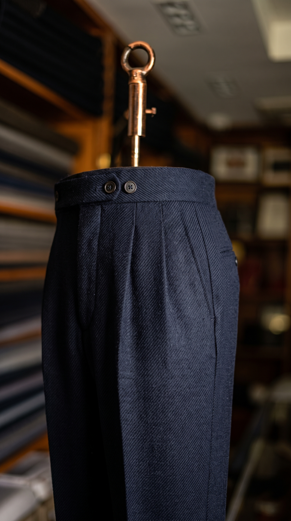 Imperial Navy Herringbone Double Pleated Trousers For Men