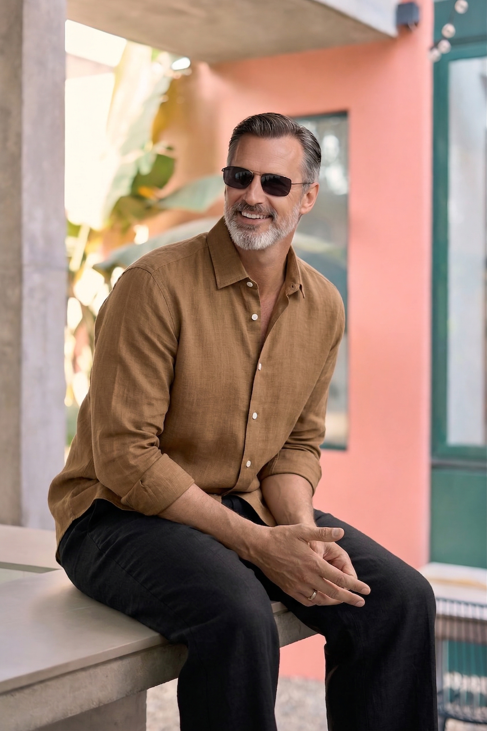 Full Sleeve Linen Pair For Men | Brown Linen Shirt with Black Linen Pant