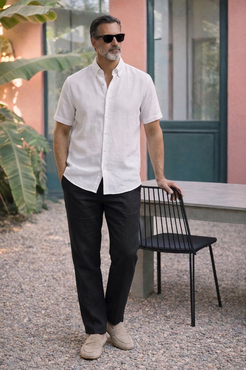 Half Sleeve Linen Pair For Men | White Linen Shirt with Black Linen Pant
