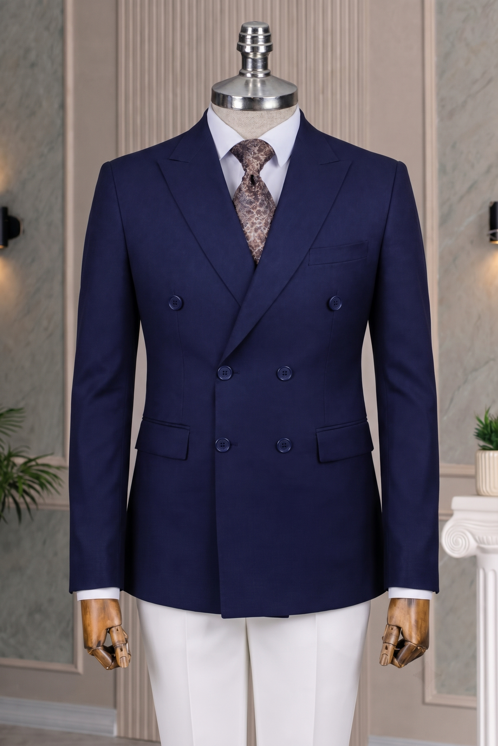French Cuff Men's Carbon Blue Double Breasted Blazer