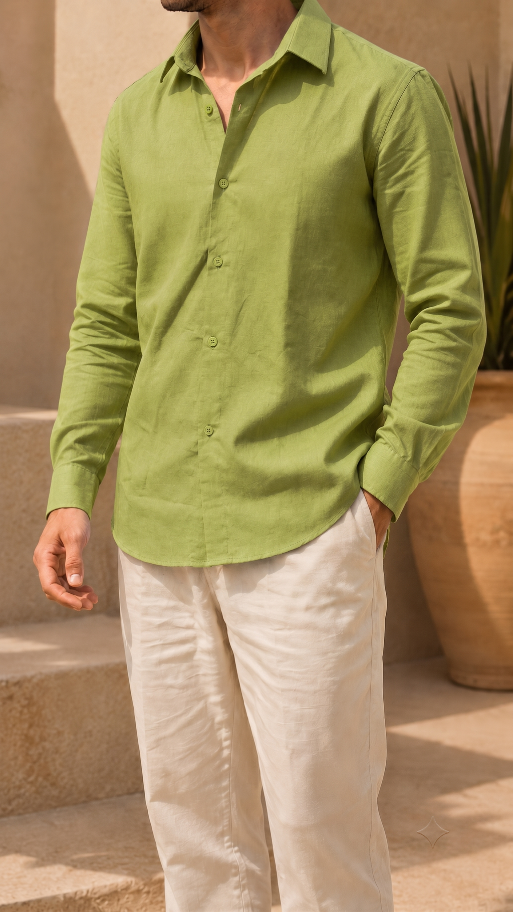 Full Sleeve Men's 100% Belgium Linen Olive Green Shirt | Summer Special
