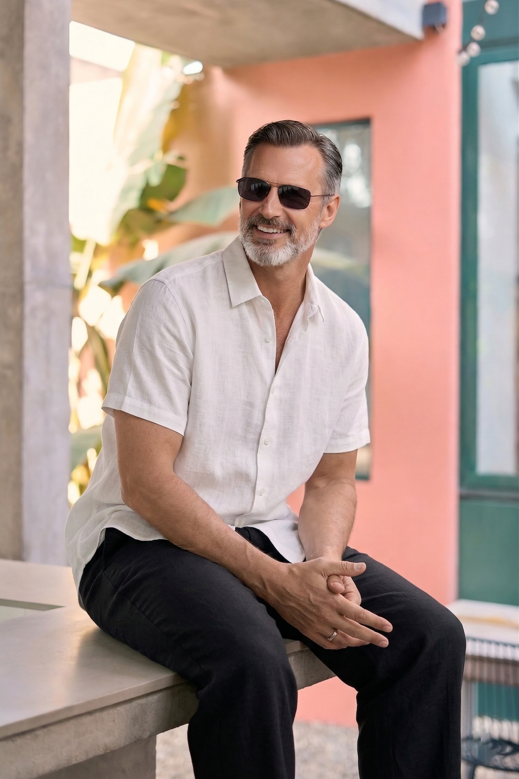 Half Sleeve Linen Pair For Men | White Linen Shirt with Black Linen Pant