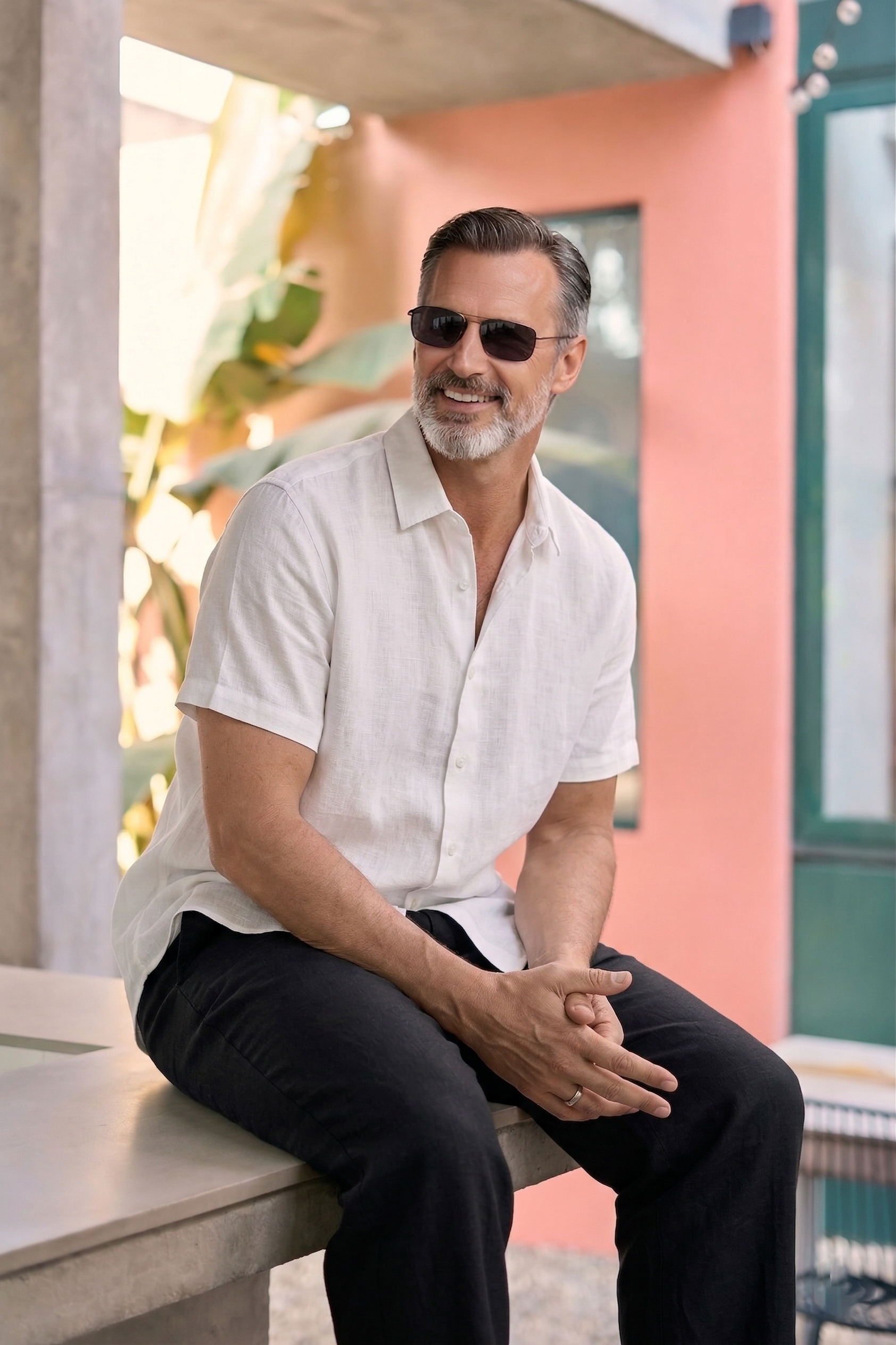 Half Sleeve Linen Pair For Men | White Linen Shirt with Black Linen Pant