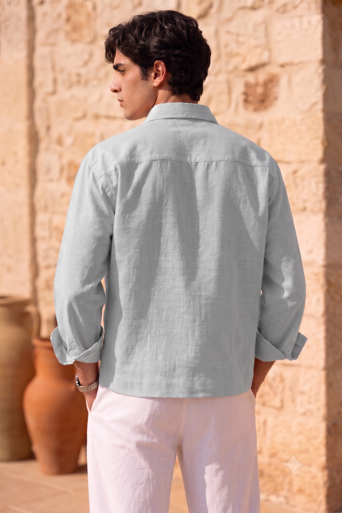 Full Sleeve Grey Boxy Fit Pure Belgium Linen Crop Shirt