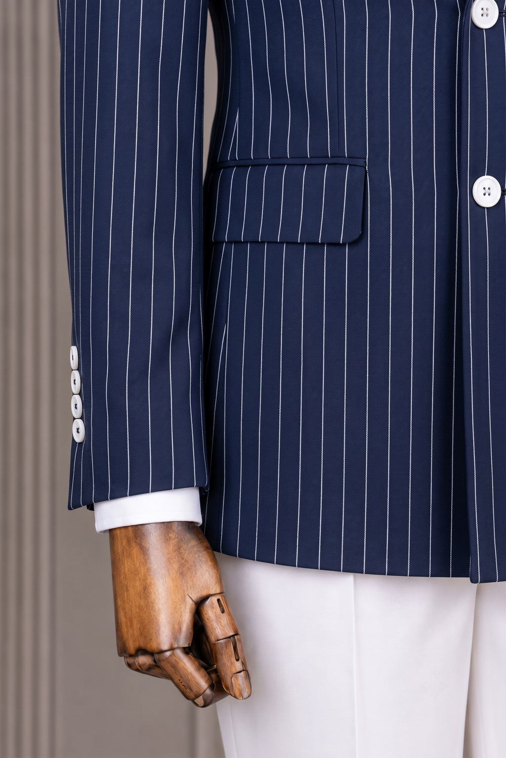 French Cuff Men's Navy Striped Double Breasted Blazer