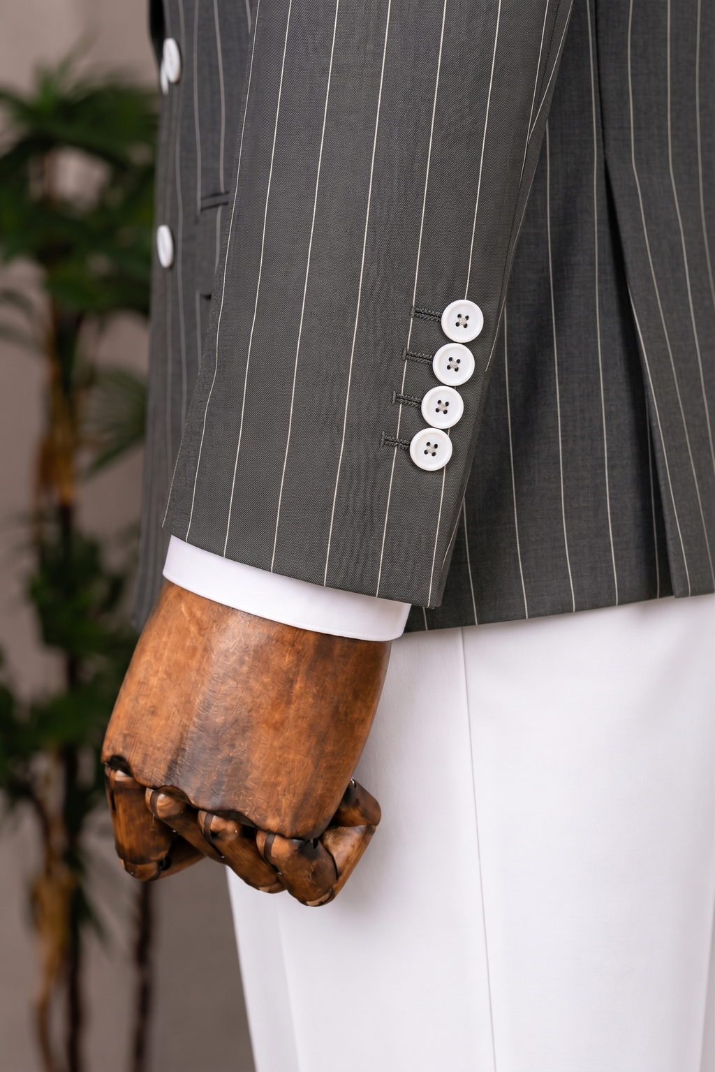 French Cuff Men's Gunmetal Striped Double Breasted Blazer