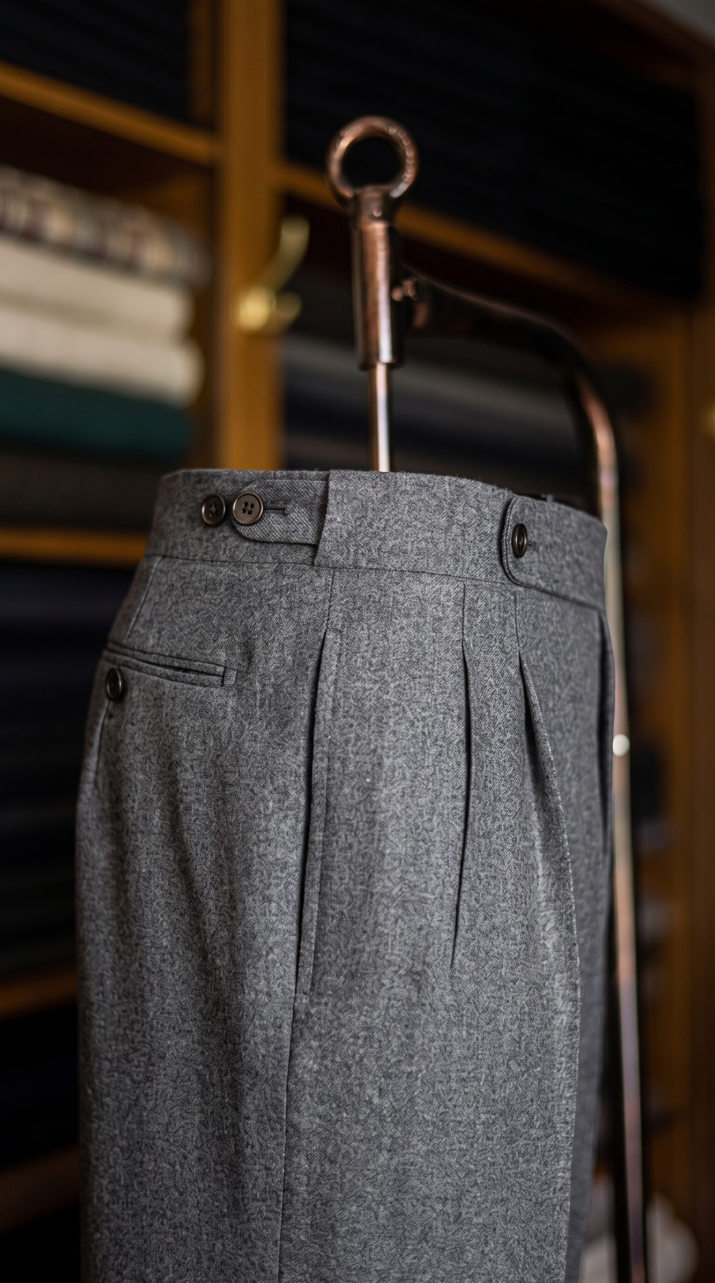 Imperial Grey Marino Wool Double Pleated Trousers for Men