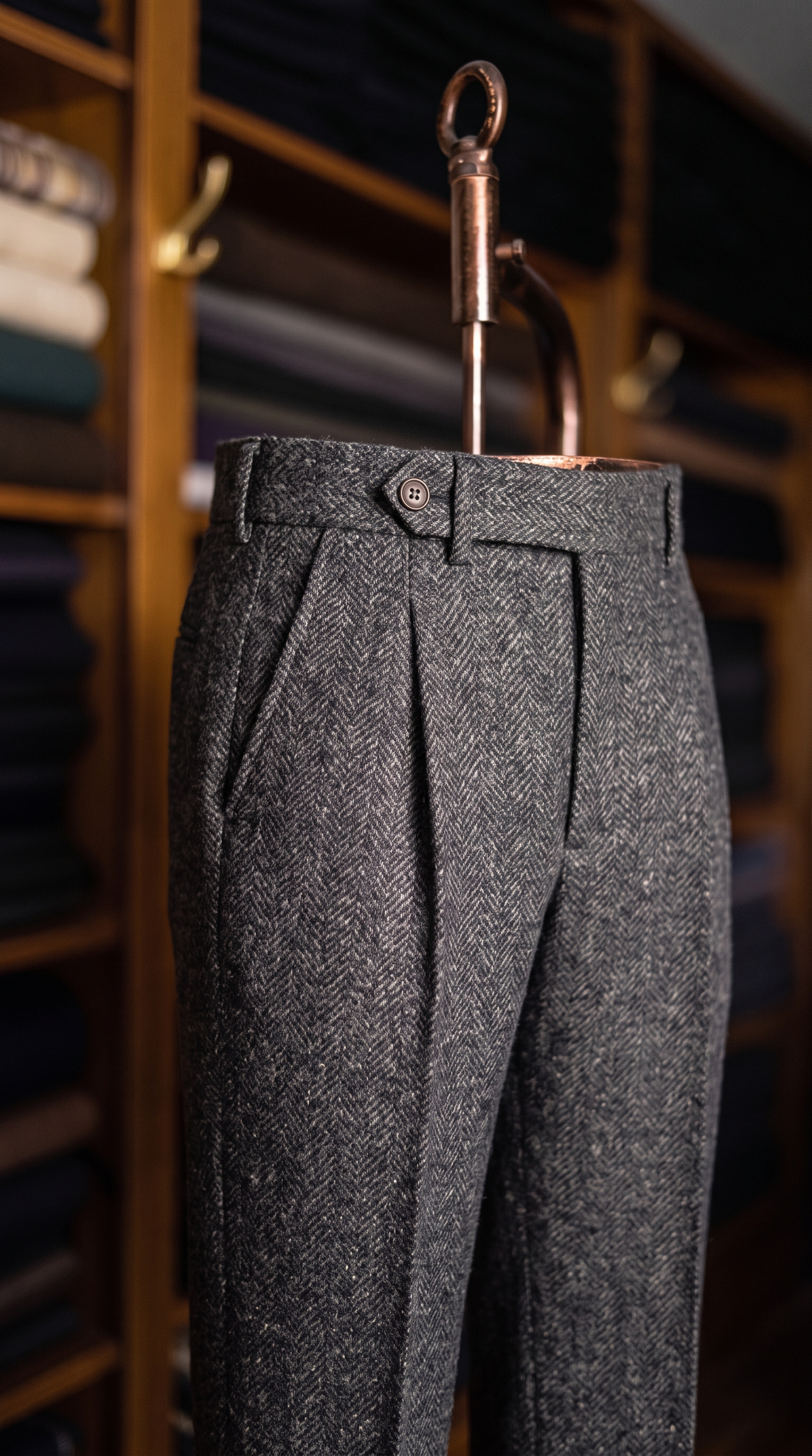 Viceroy Grey Herringbone Double Pleated Trousers for Men