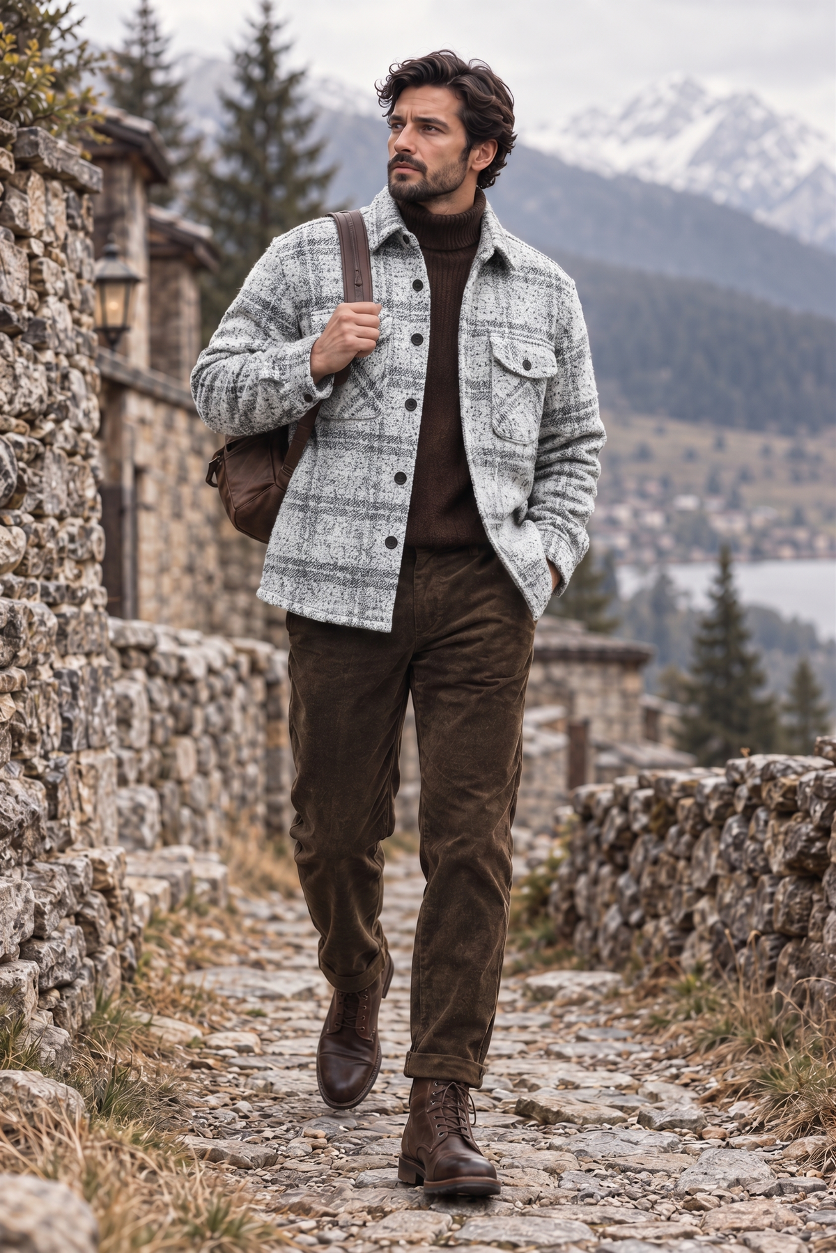 Melange Checked White Premium Wool Shirt for Men
