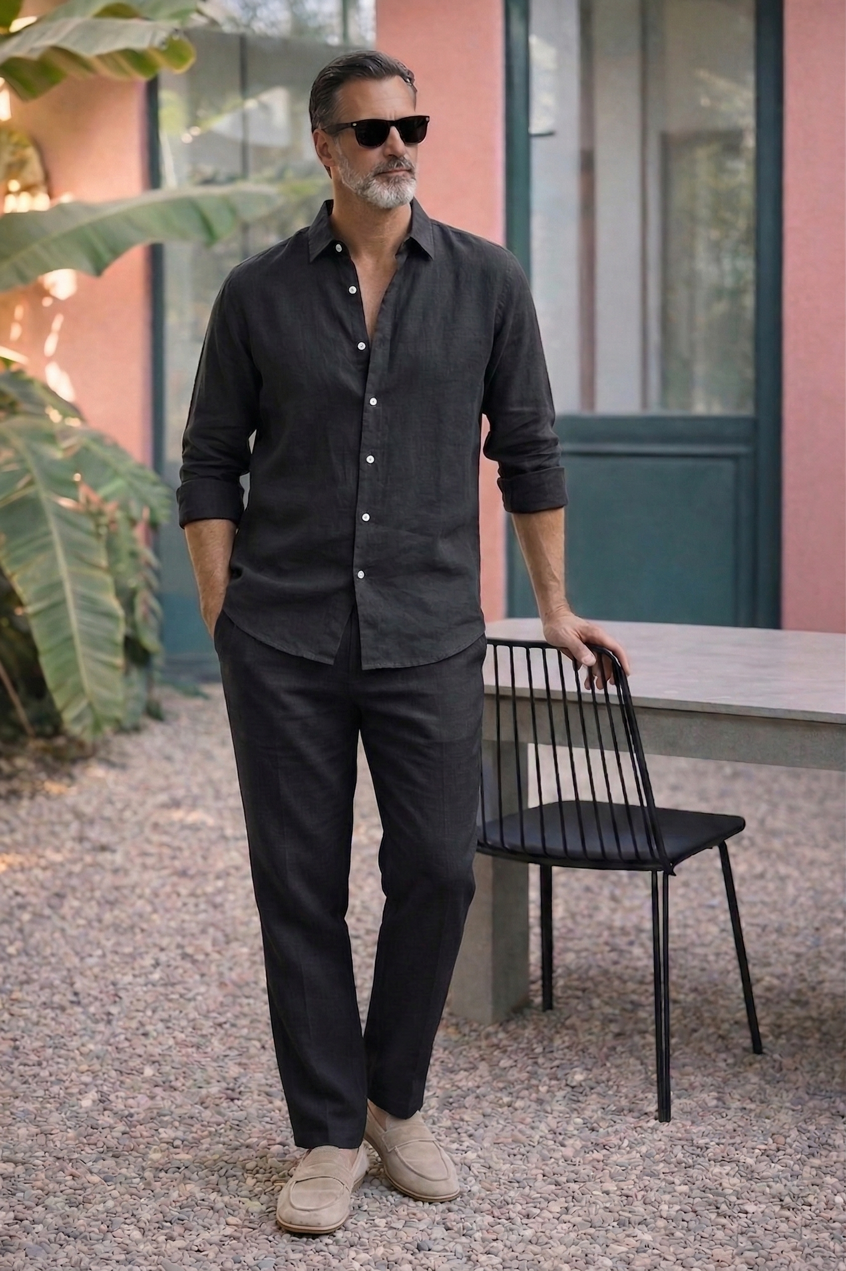 Full Sleeve Linen Pair For Men | Black Linen Shirt with Black Linen Pant