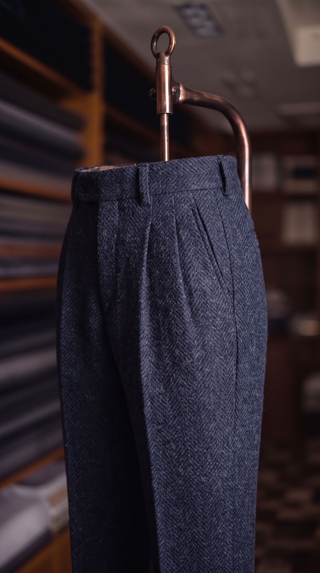 Viceroy Navy Herringbone Double Pleated Trousers for Men