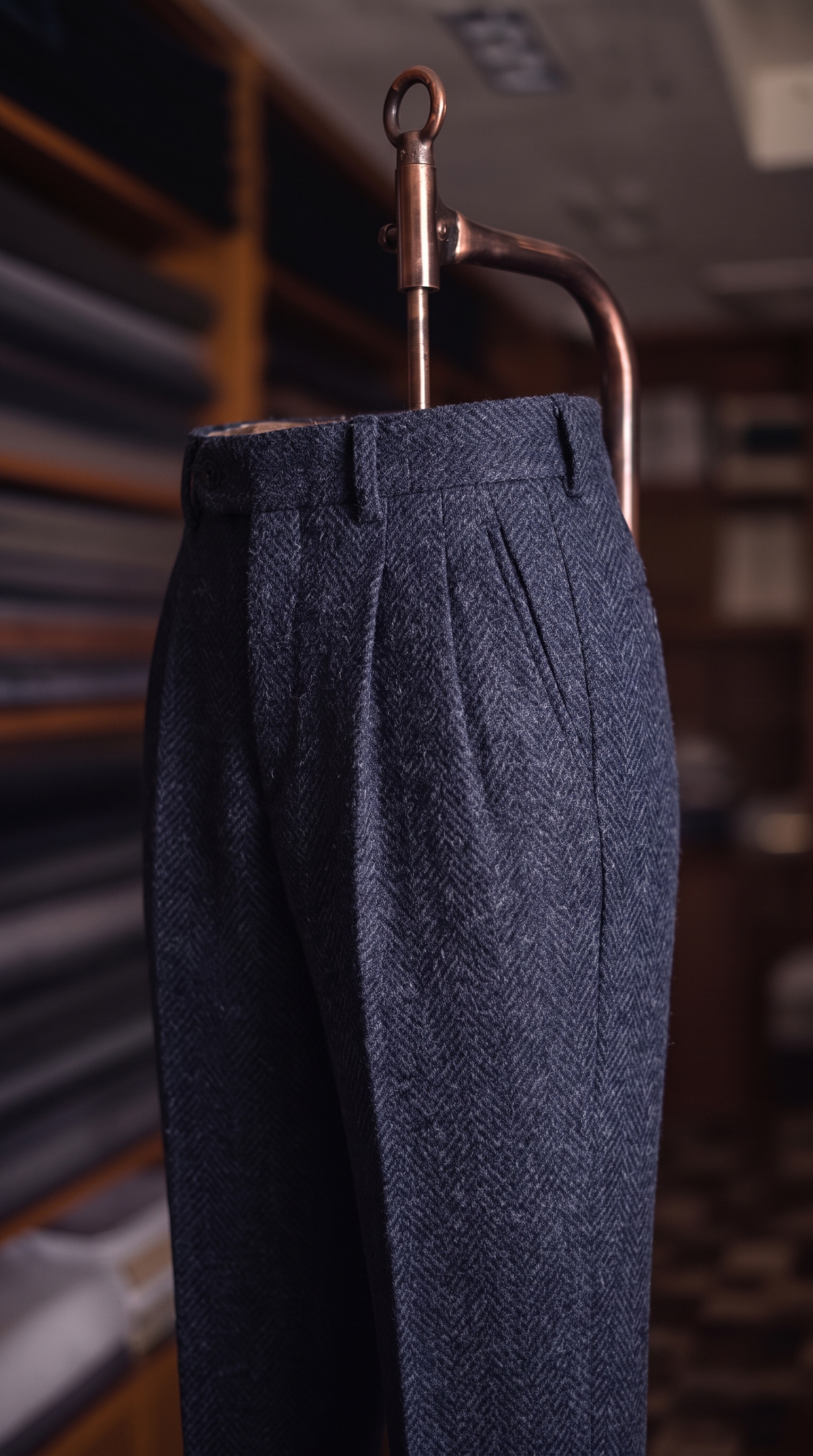 Viceroy Navy Herringbone Double Pleated Trousers for Men