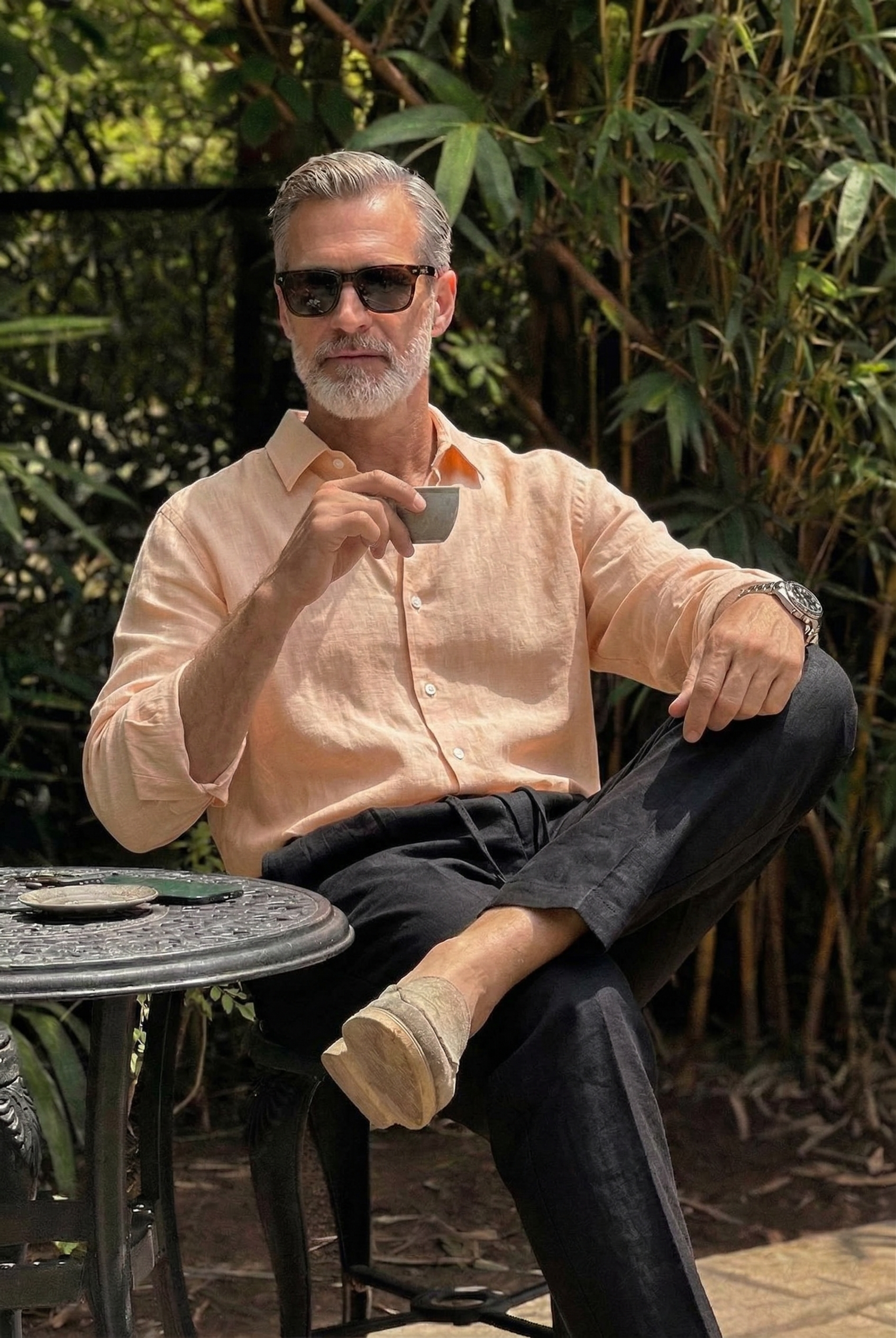 Full Sleeve Linen Pair For Men | Khaki Linen Shirt with Black Linen Pant