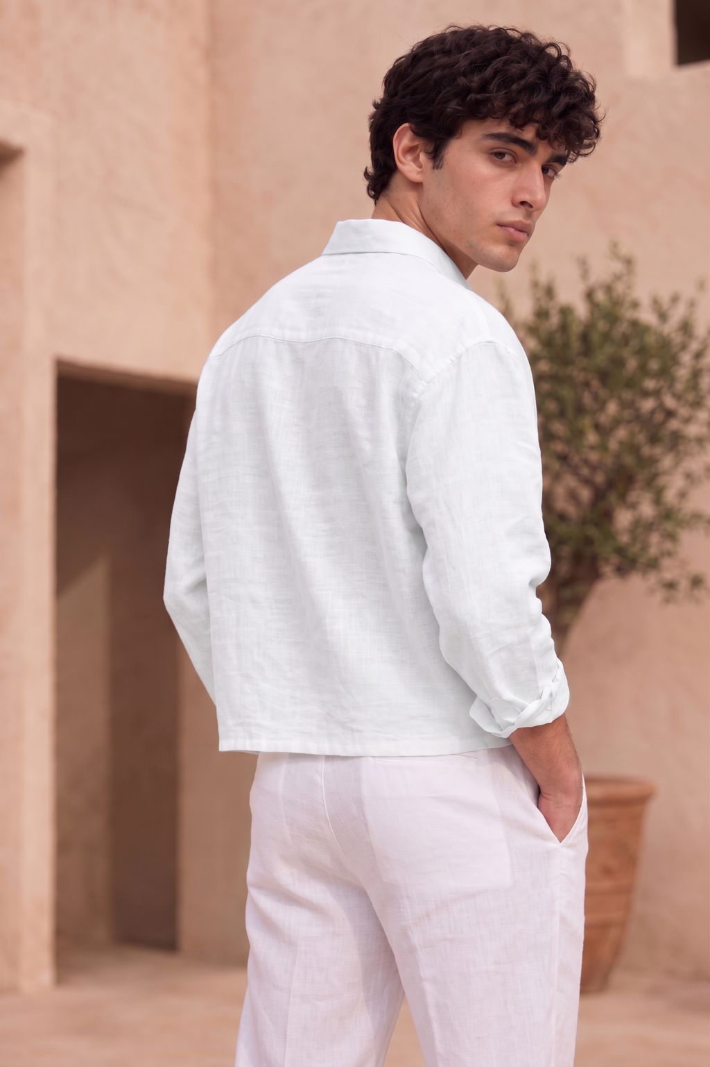 Full Sleeve White Boxy Fit Pure Belgium Linen Crop Shirt