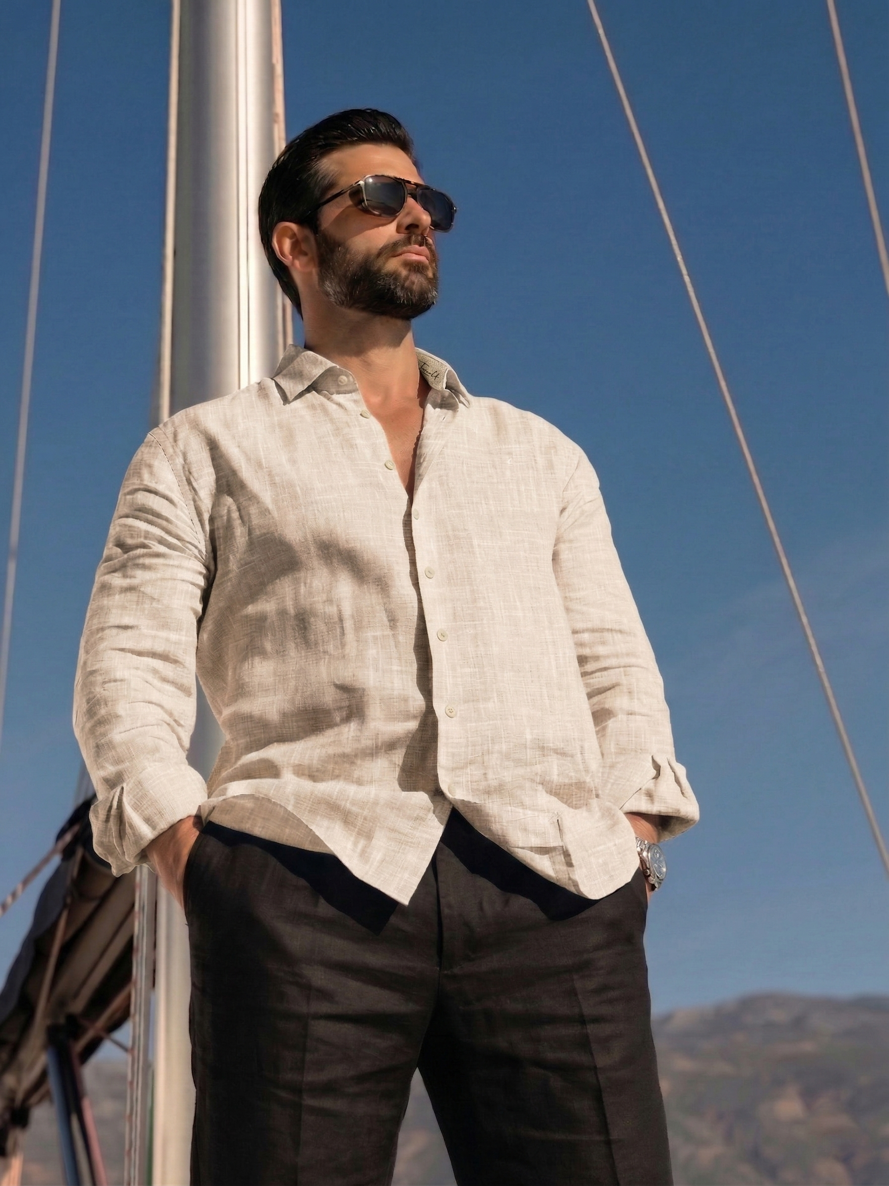 Full Sleeve Men's Pure Linen Beige Shirt | Summer Wear