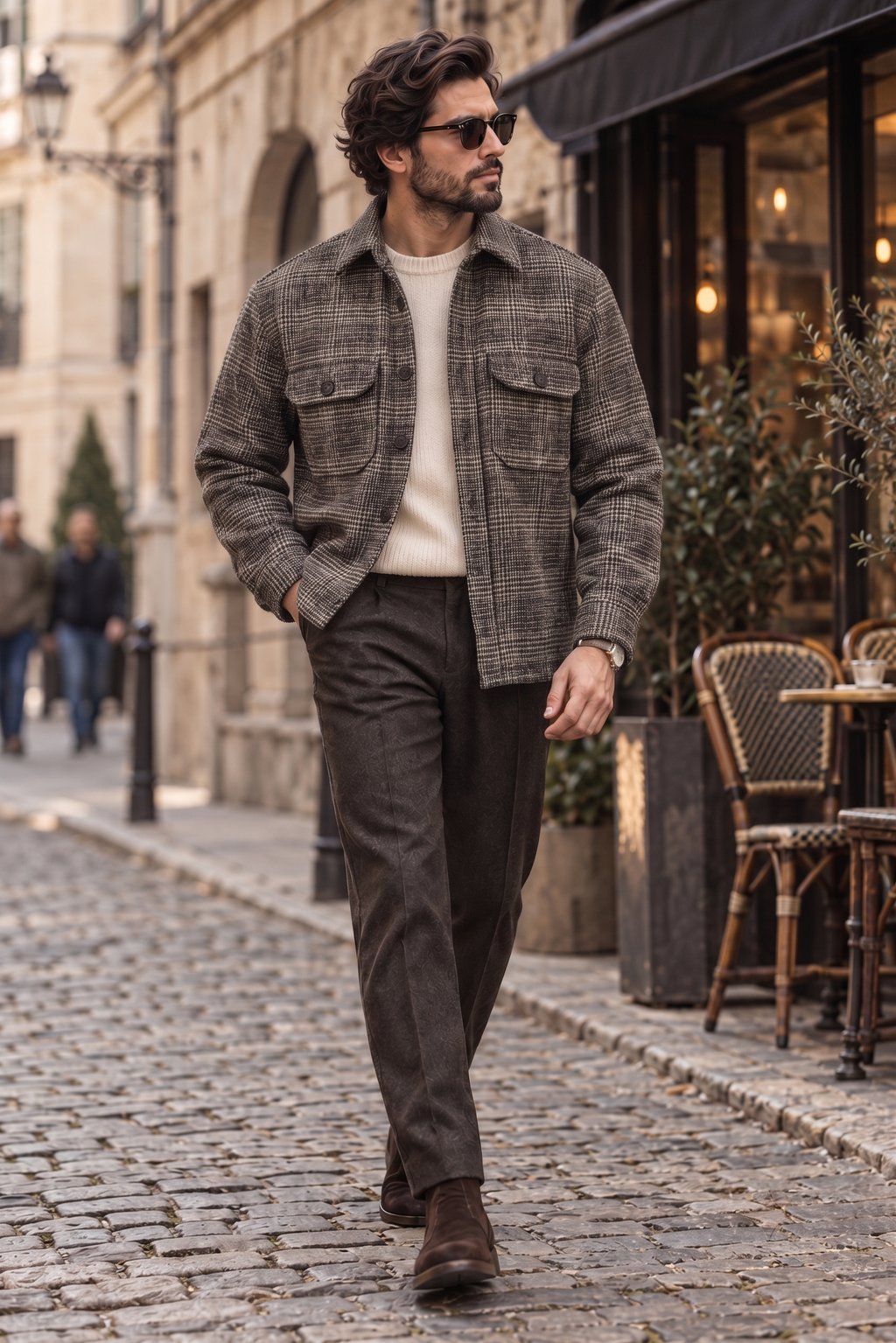 Melange Plaid Grey and Beige Premium Wool Shirt for men