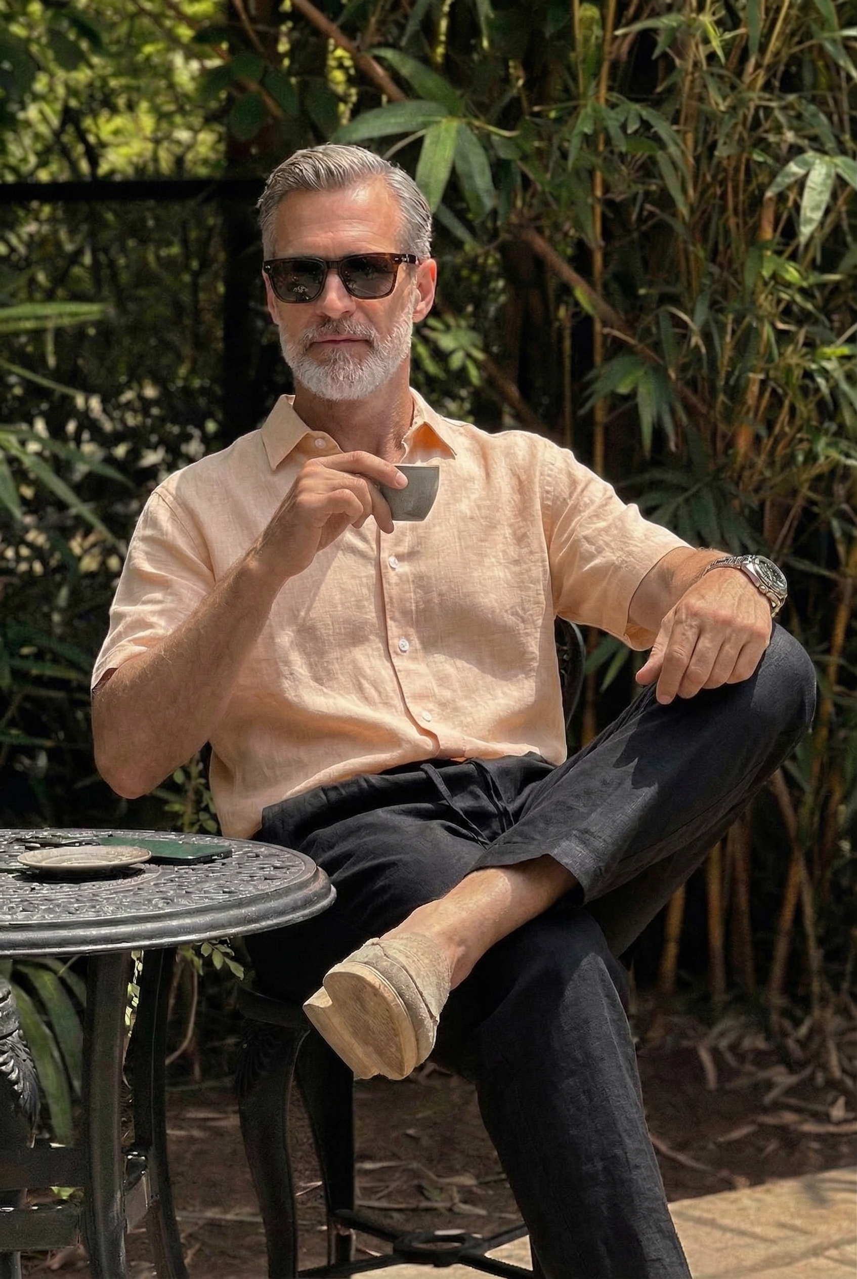 Half Sleeve Linen Pair For Men | Khaki Linen Shirt with Black Linen Pant