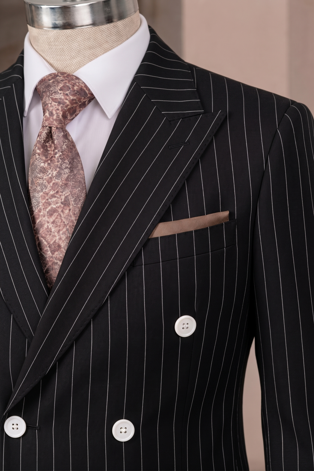 French Cuff Men's Black Striped Double Breasted Blazer