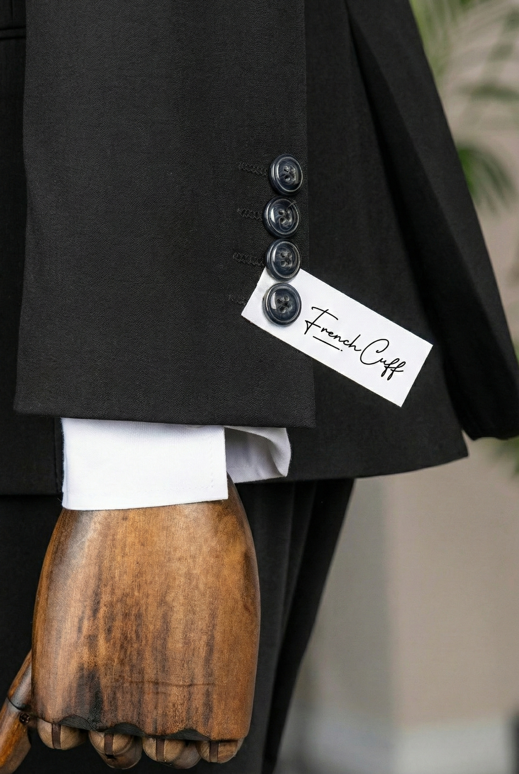 French Cuff Men's Black Single Buttoned 3-Piece Suit