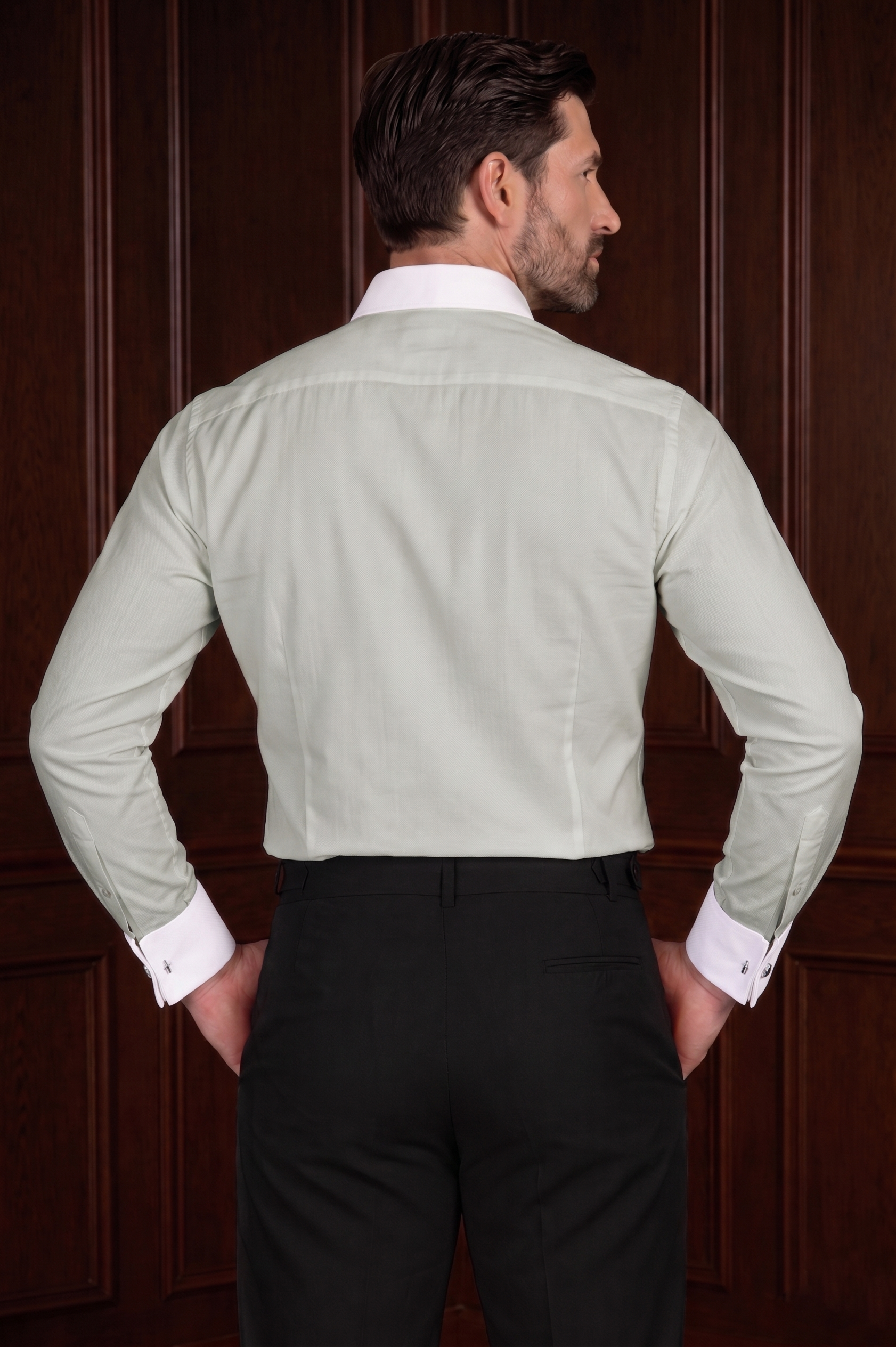 Men’s Light Grey Contrast Shirt – Tailored Button Down with French Cuffs