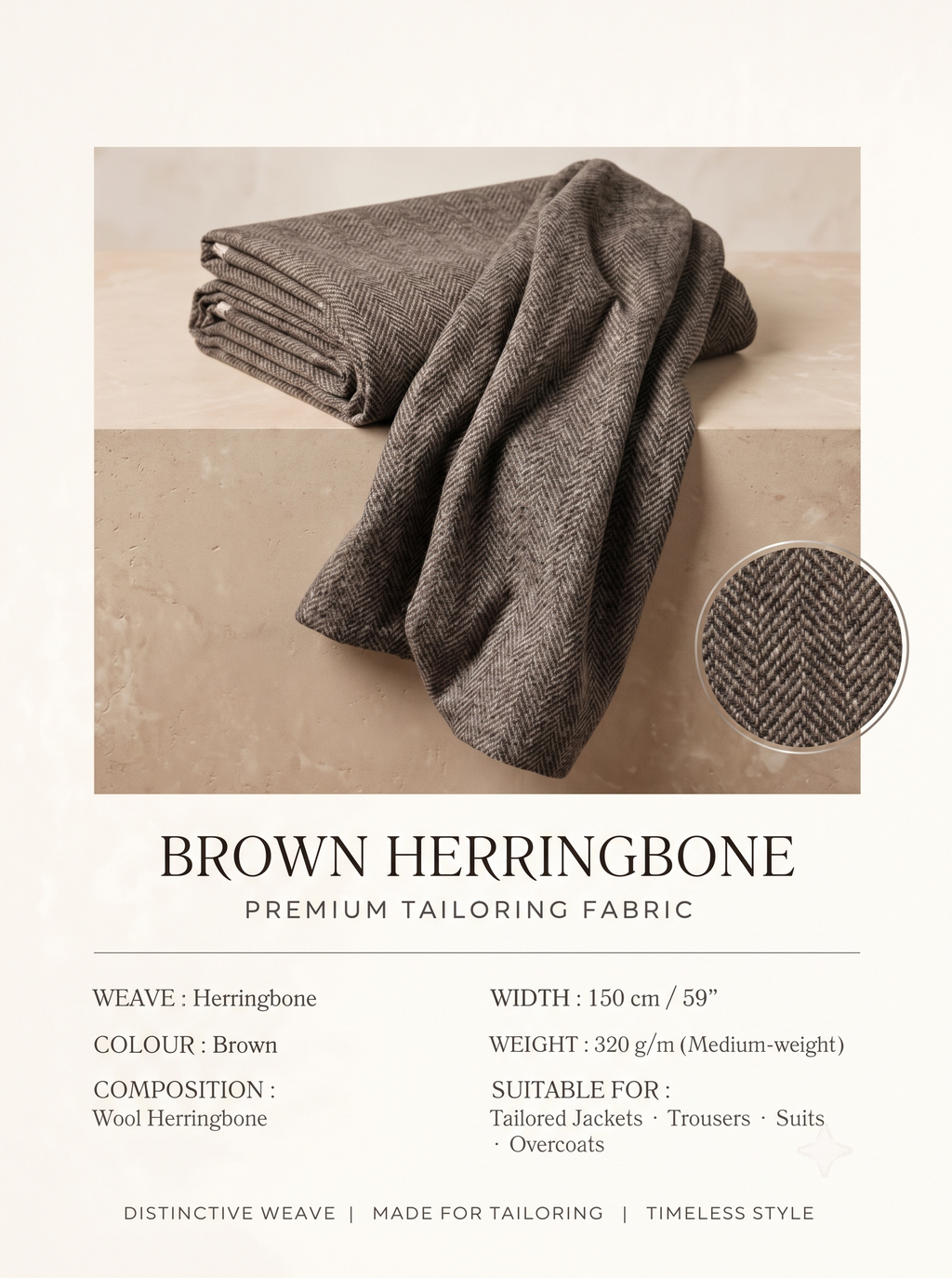 Luxury Brown Herringbone Fabric | Premium Formal Wear Fabric