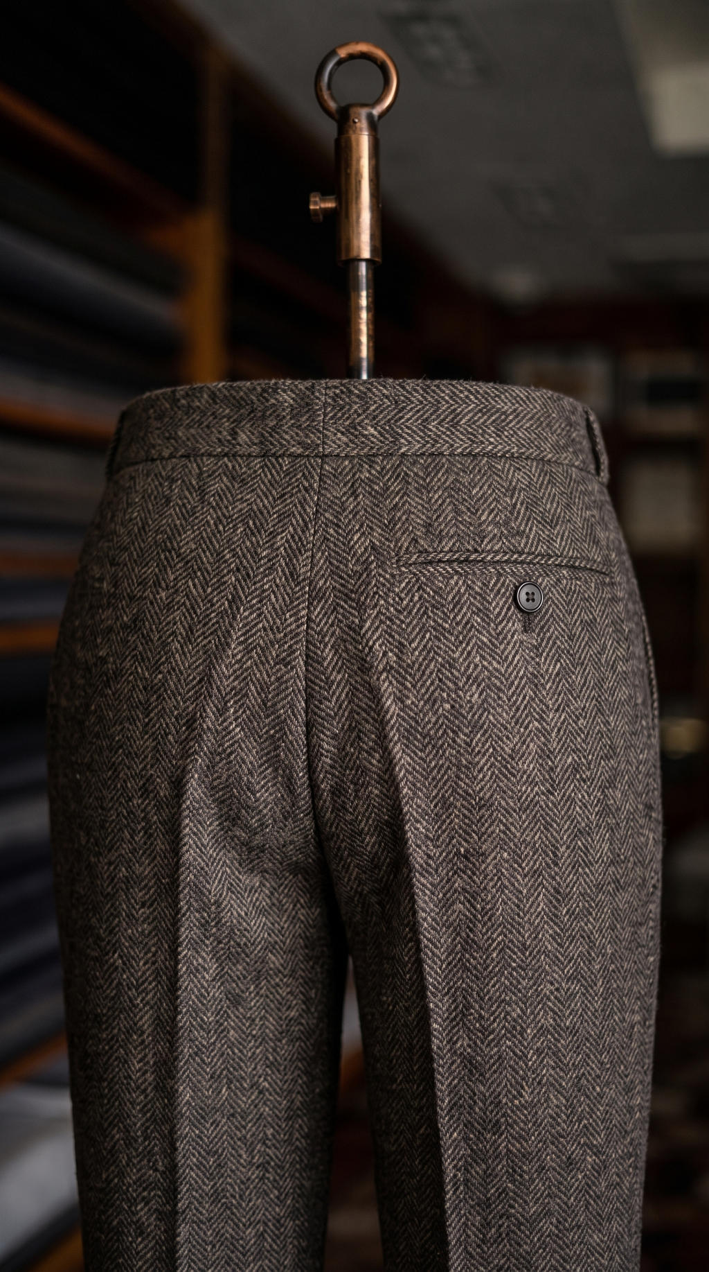 Imperial Brown Herringbone Double Pleated Trousers For Men