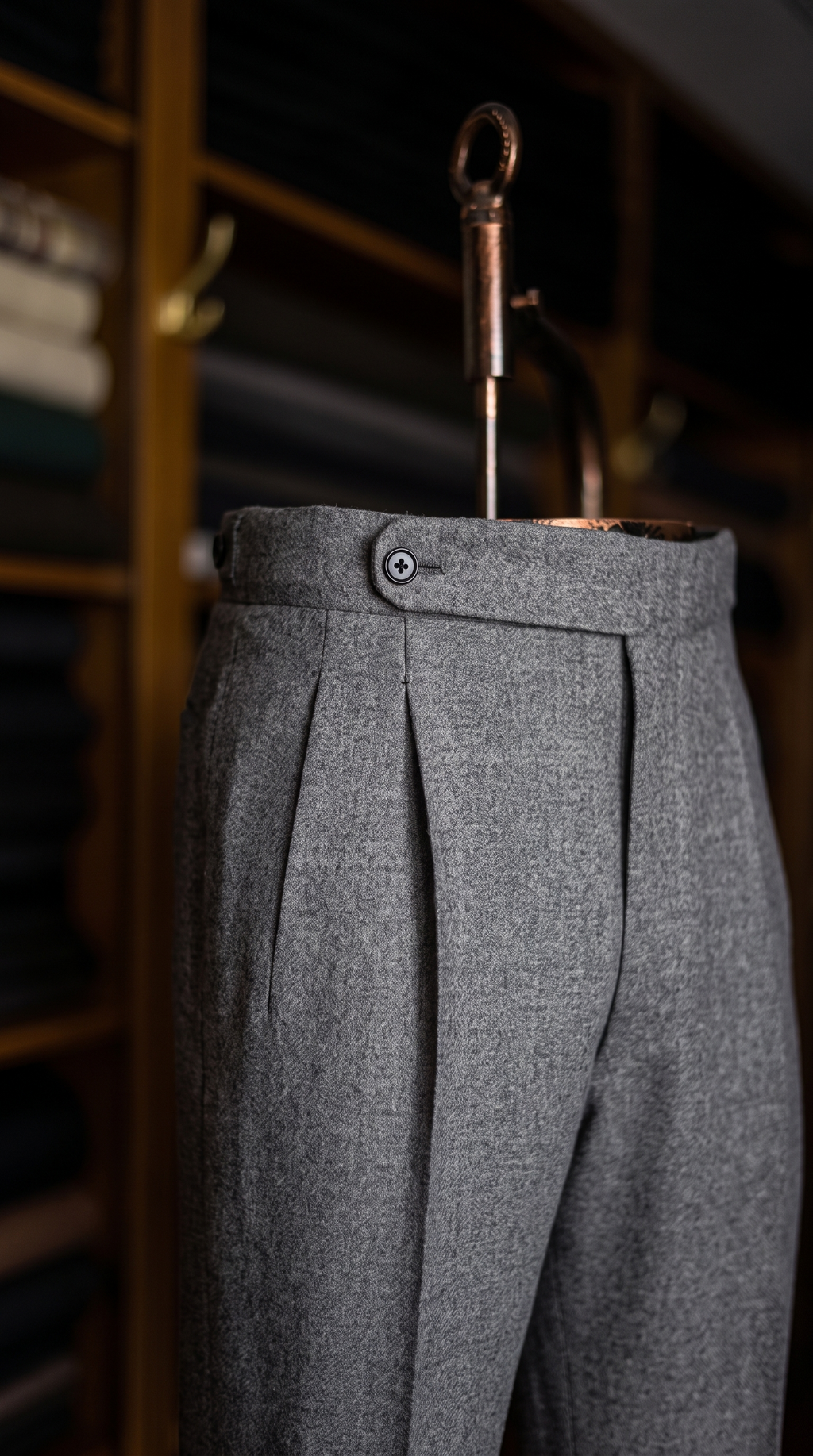 Imperial Grey Marino Wool Double Pleated Trousers for Men
