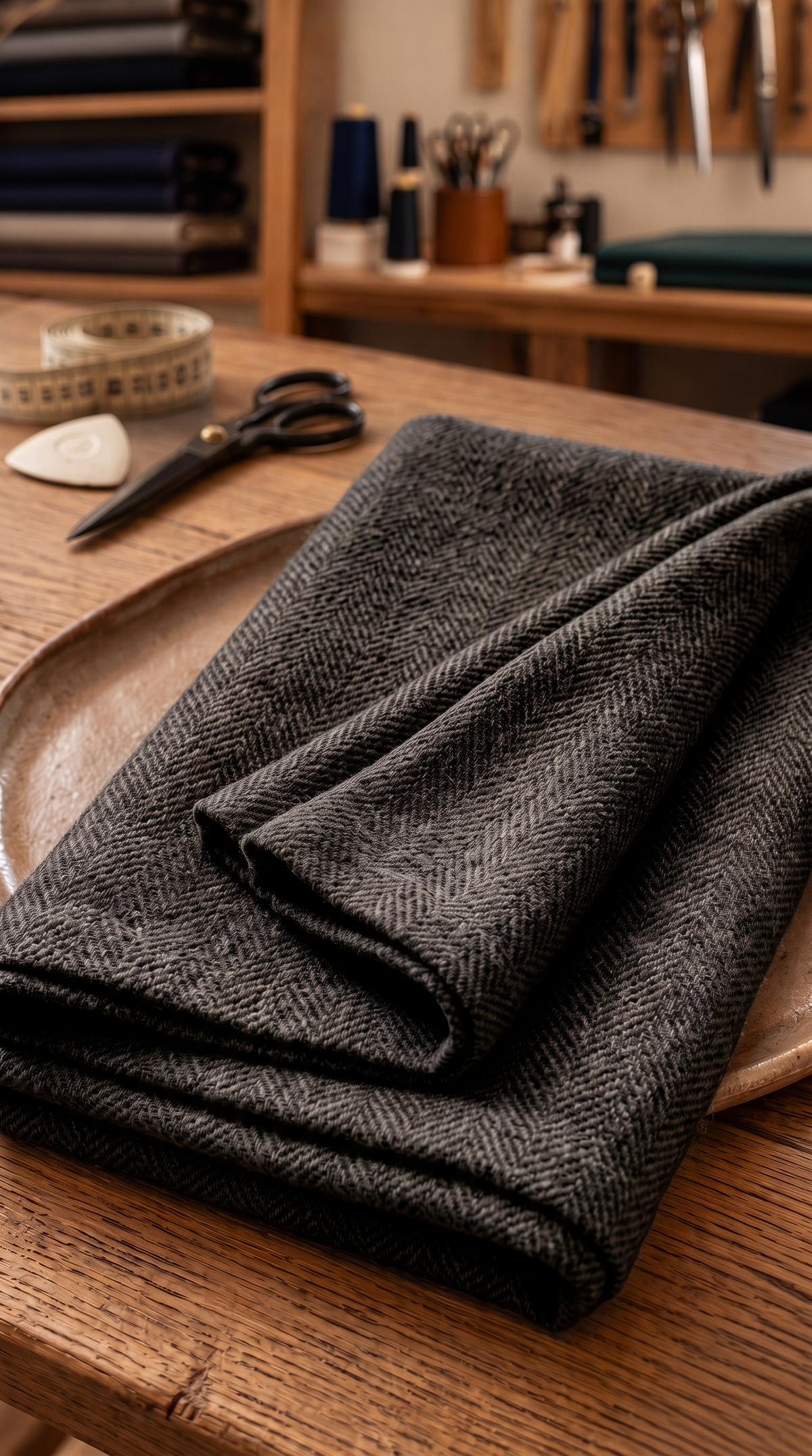 Luxury Black Herringbone Fabric | Premium Formal Wear Fabric