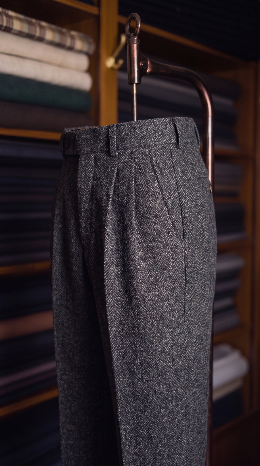 Viceroy Grey Herringbone Double Pleated Trousers for Men