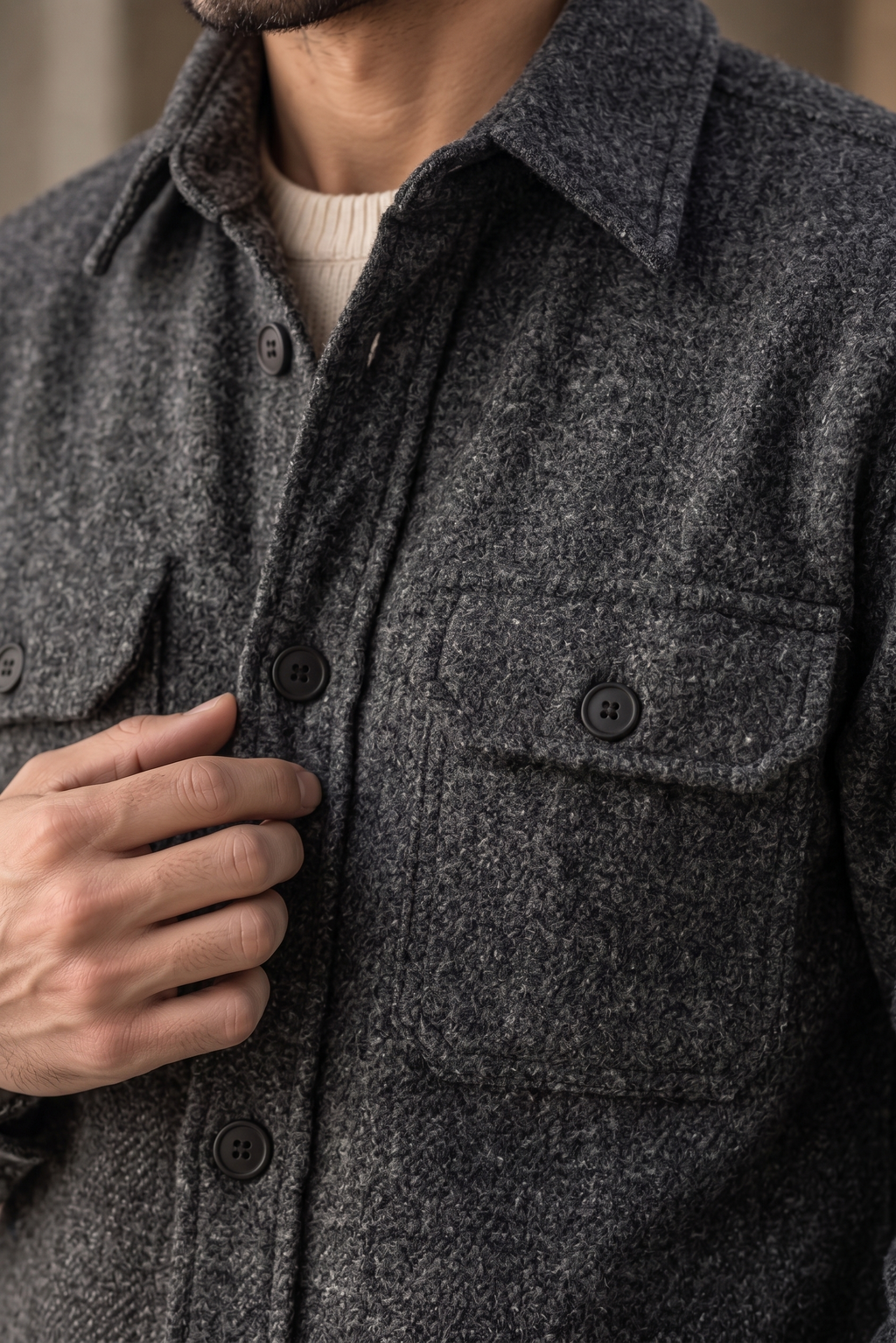 Melange Grey Premium Wool Shirt for Men