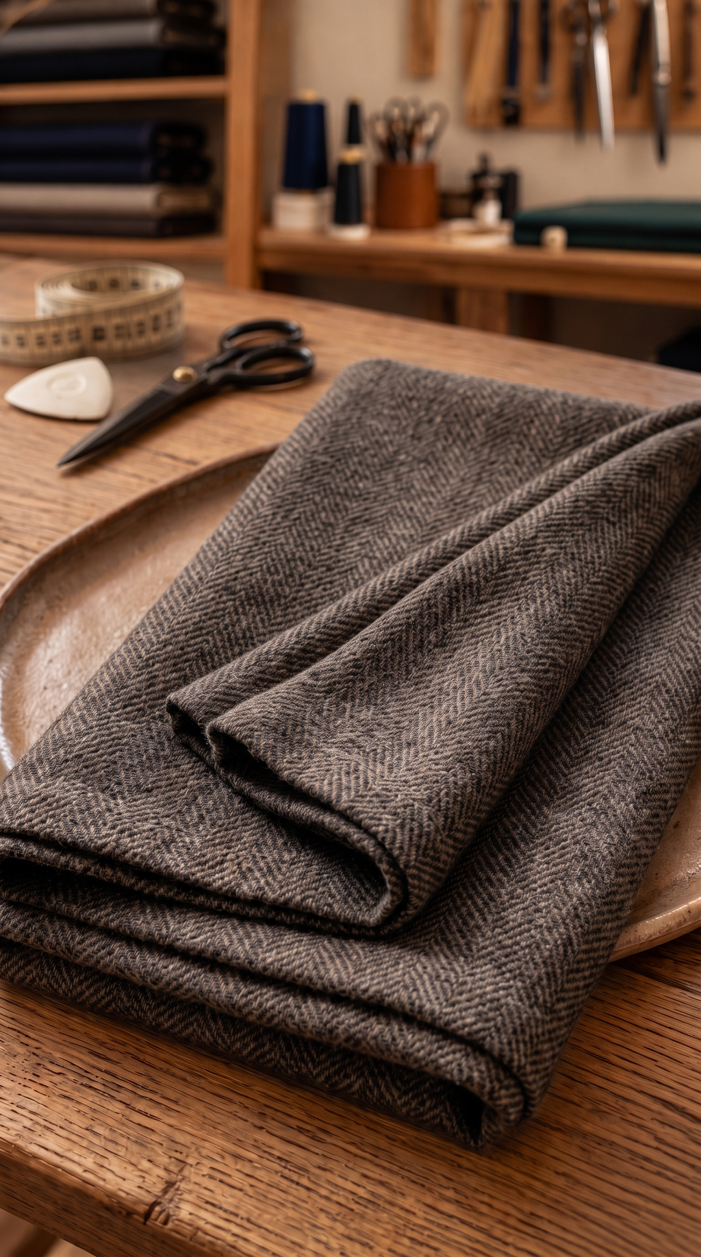 Luxury Brown Herringbone Fabric | Premium Formal Wear Fabric