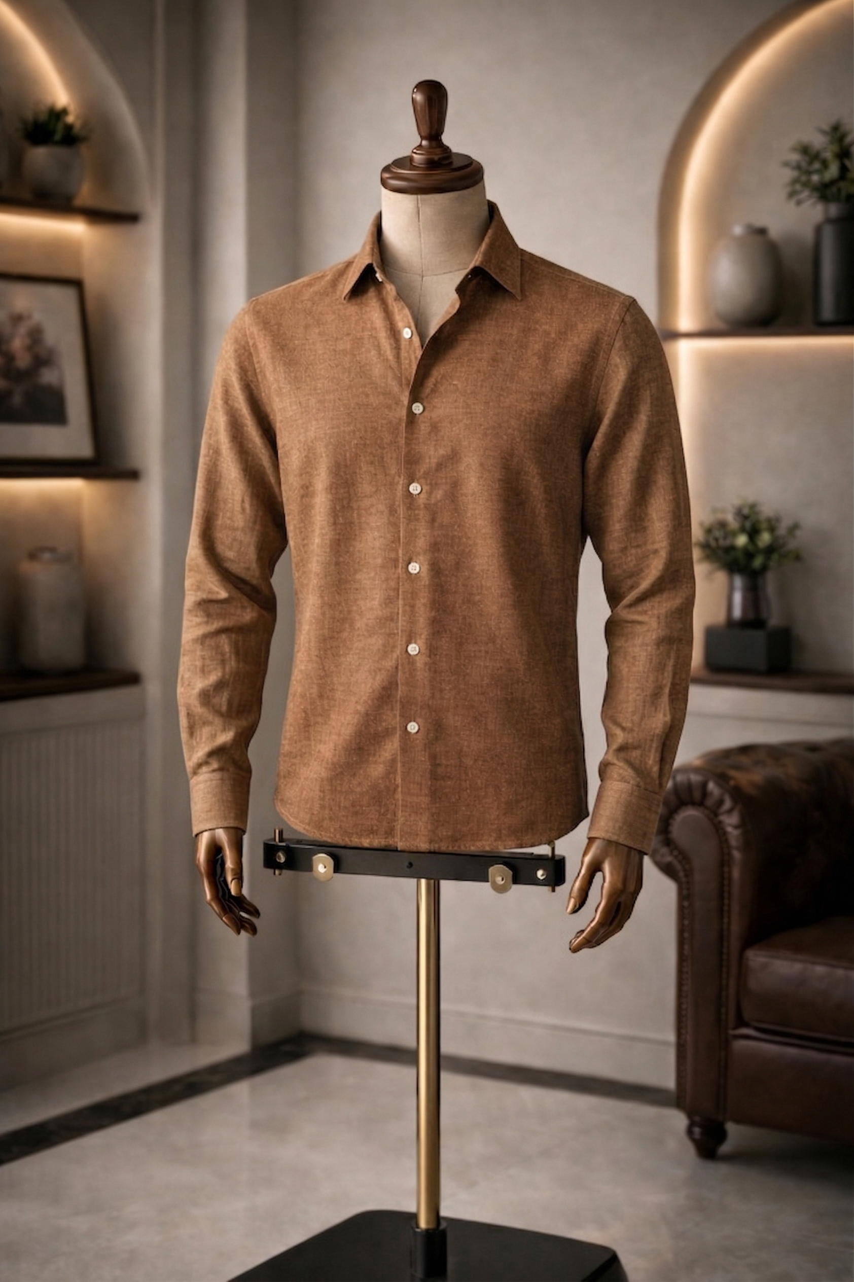 Full Sleeve Men's Pure Linen Brown Shirt | Summer Wear