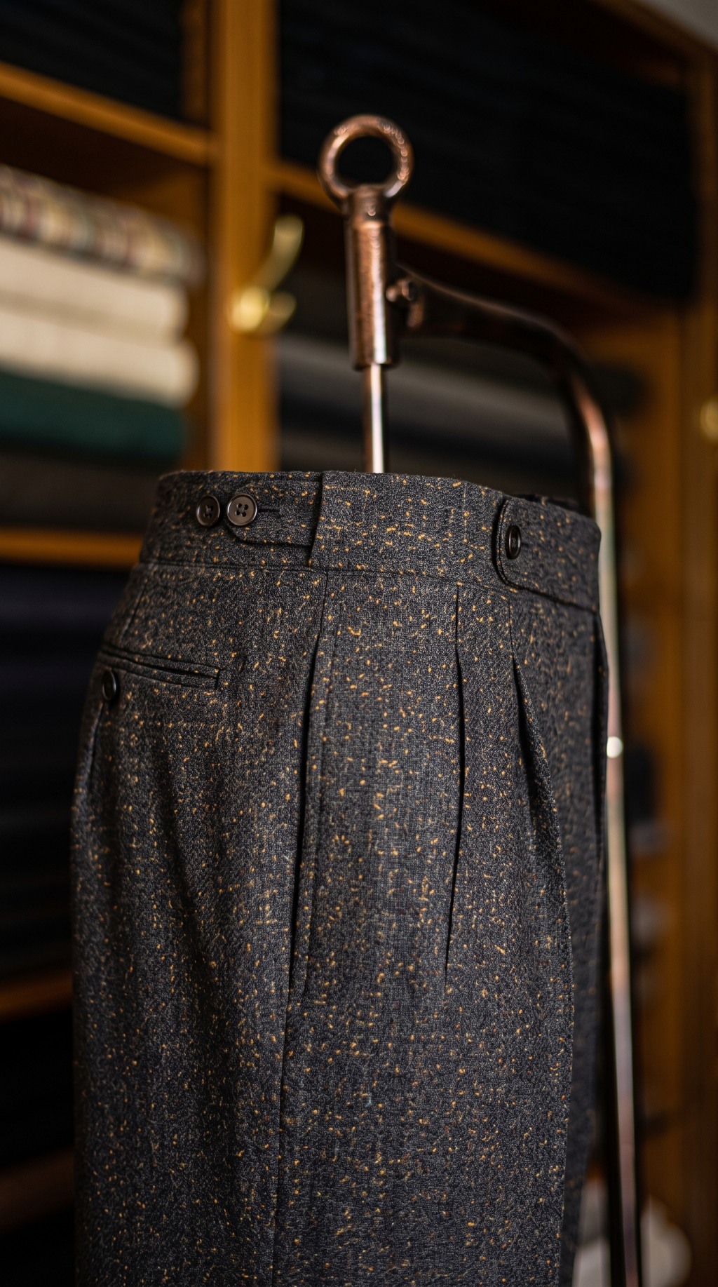 Imperial Brown Marino Wool Double Pleated Trousers for Men
