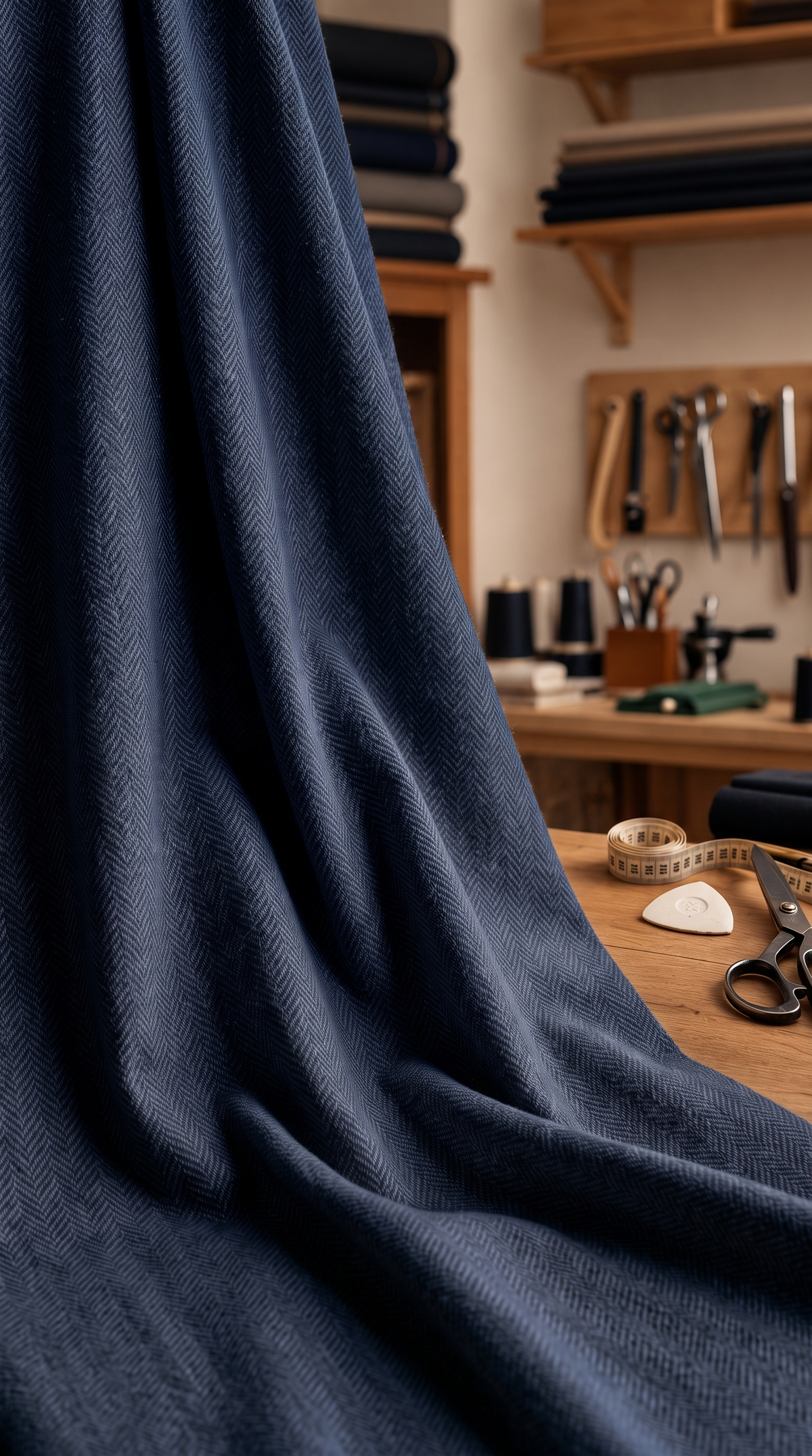 Luxury Navy Herringbone Fabric | Premium Formal Wear Fabric