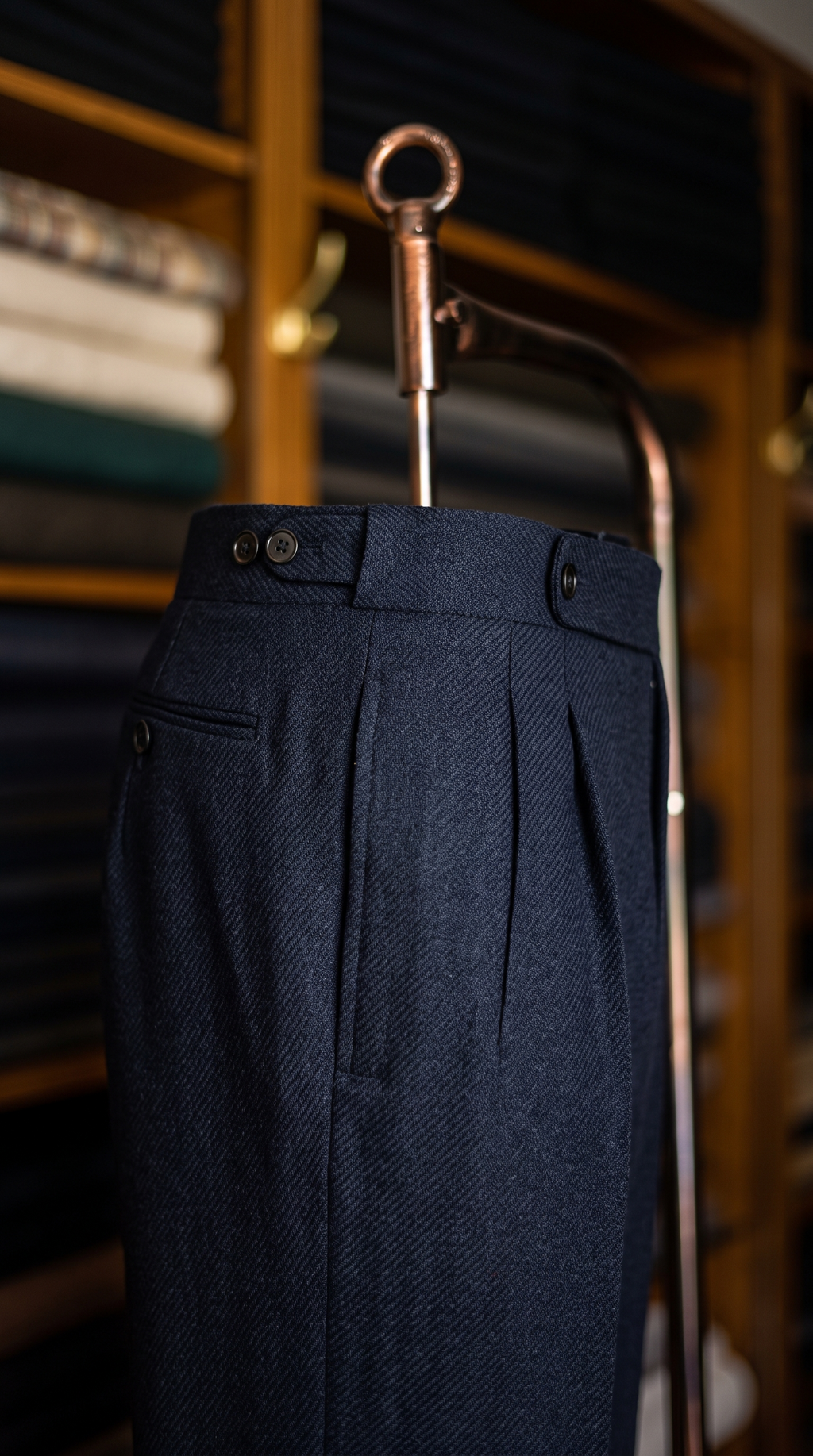 Imperial Navy Herringbone Double Pleated Trousers For Men