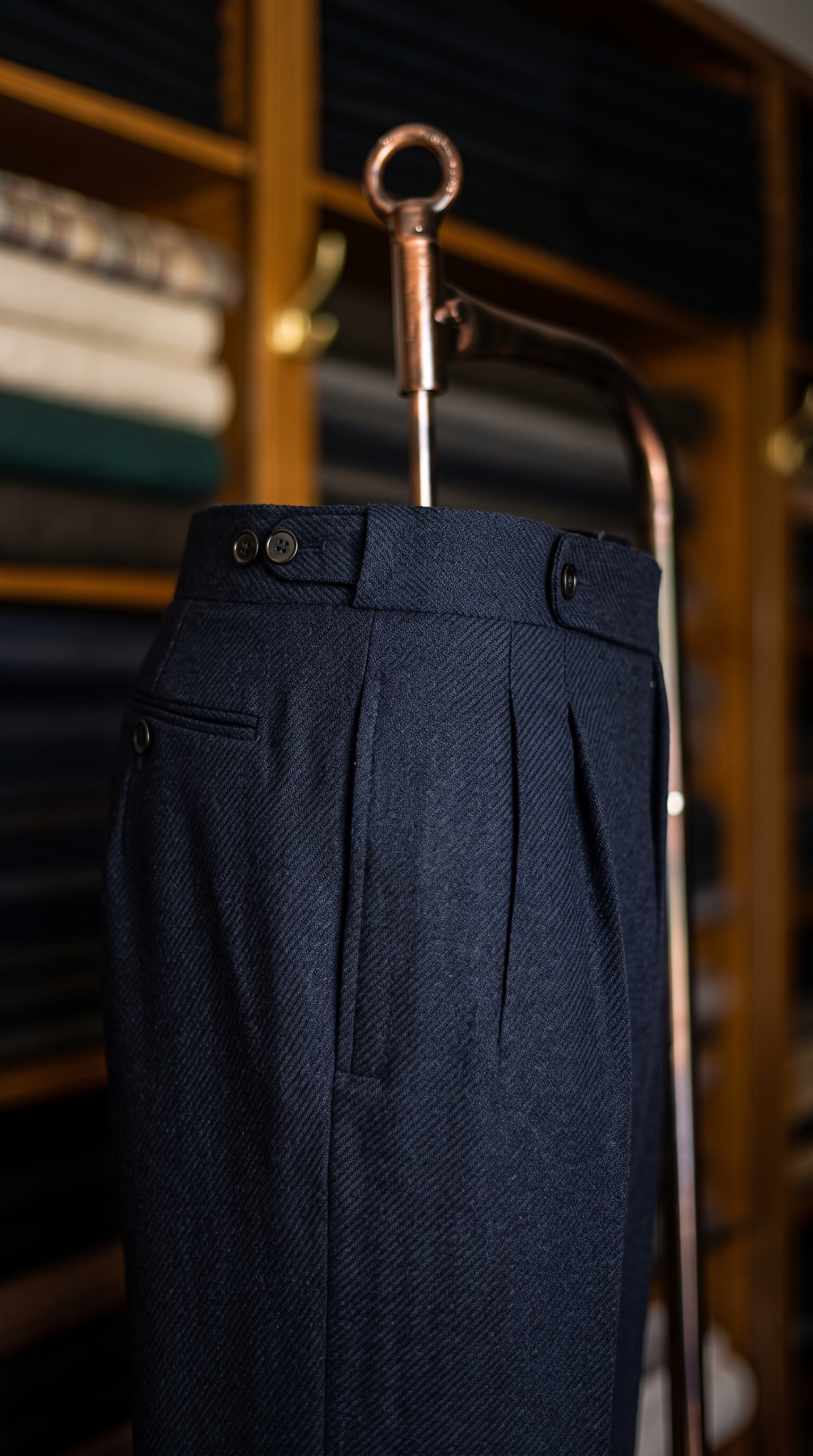 Imperial Navy Herringbone Double Pleated Trousers For Men
