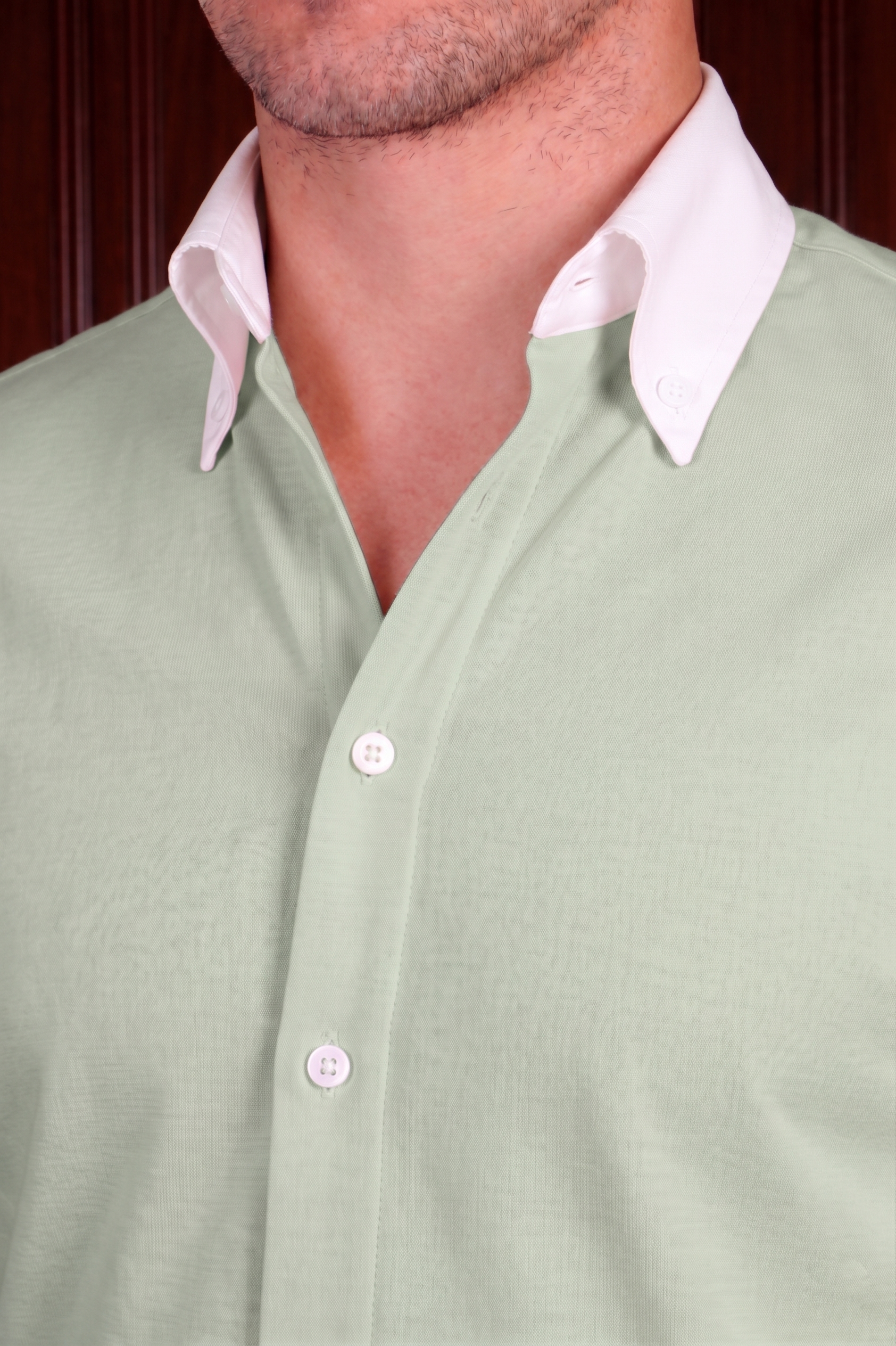 Men’s Pista Green Contrast Shirt – Tailored Button Down with French Cuffs