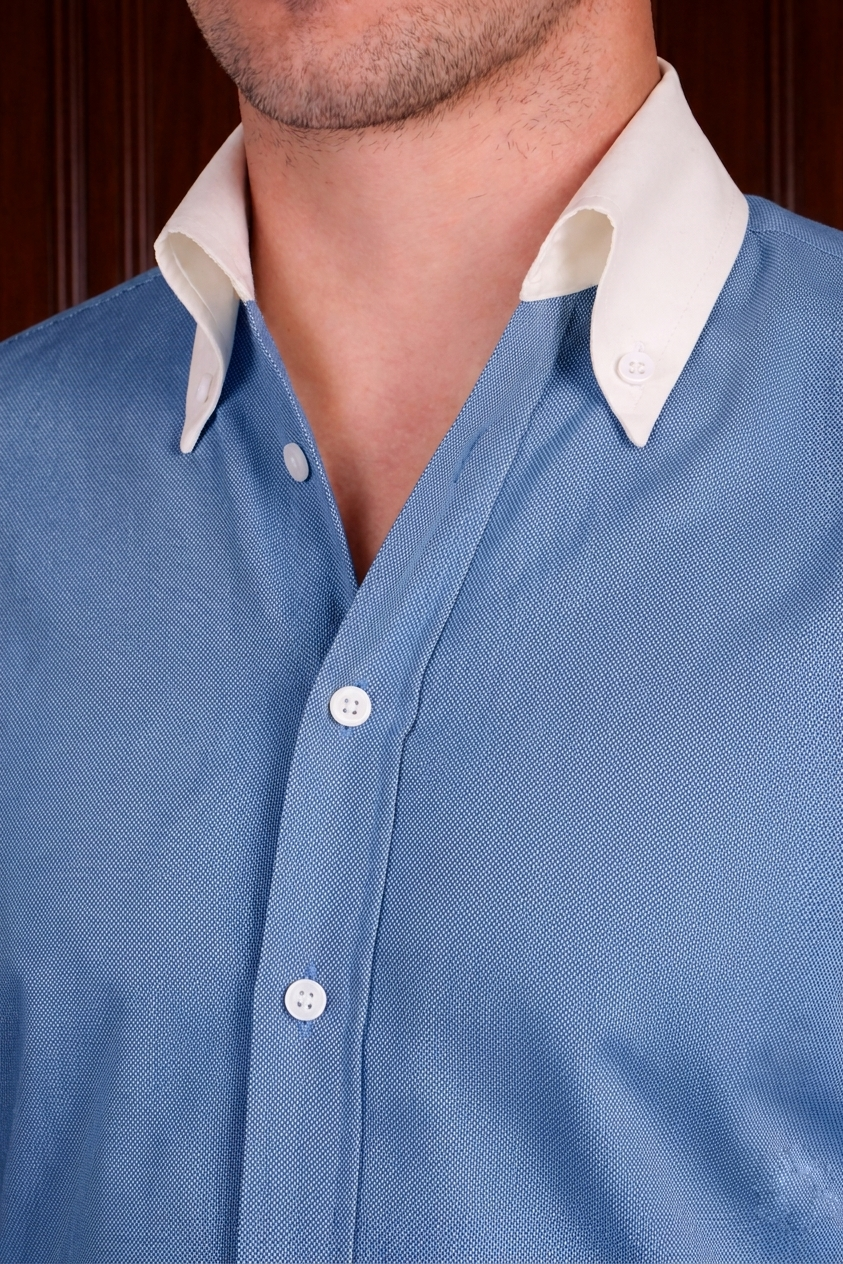 Men’s Oxford Powder Blue Contrast Shirt – Tailored Button Down with French Cuffs