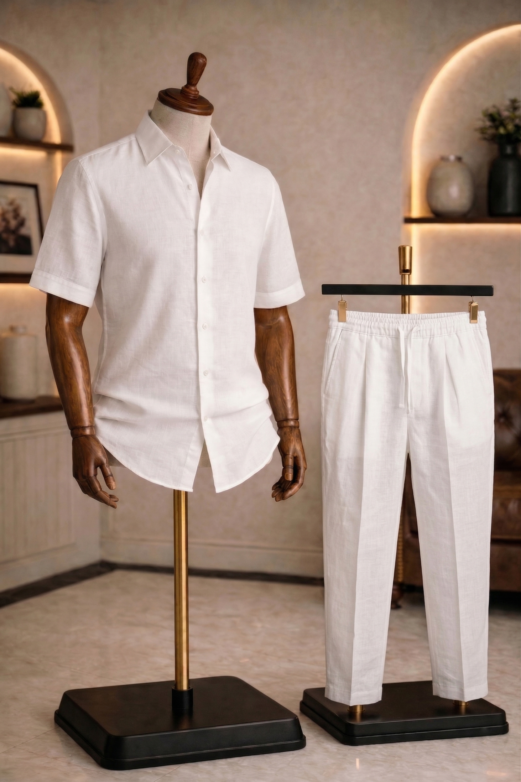 Half Sleeve Linen Pair For Men | White Linen Shirt with White Linen Pant