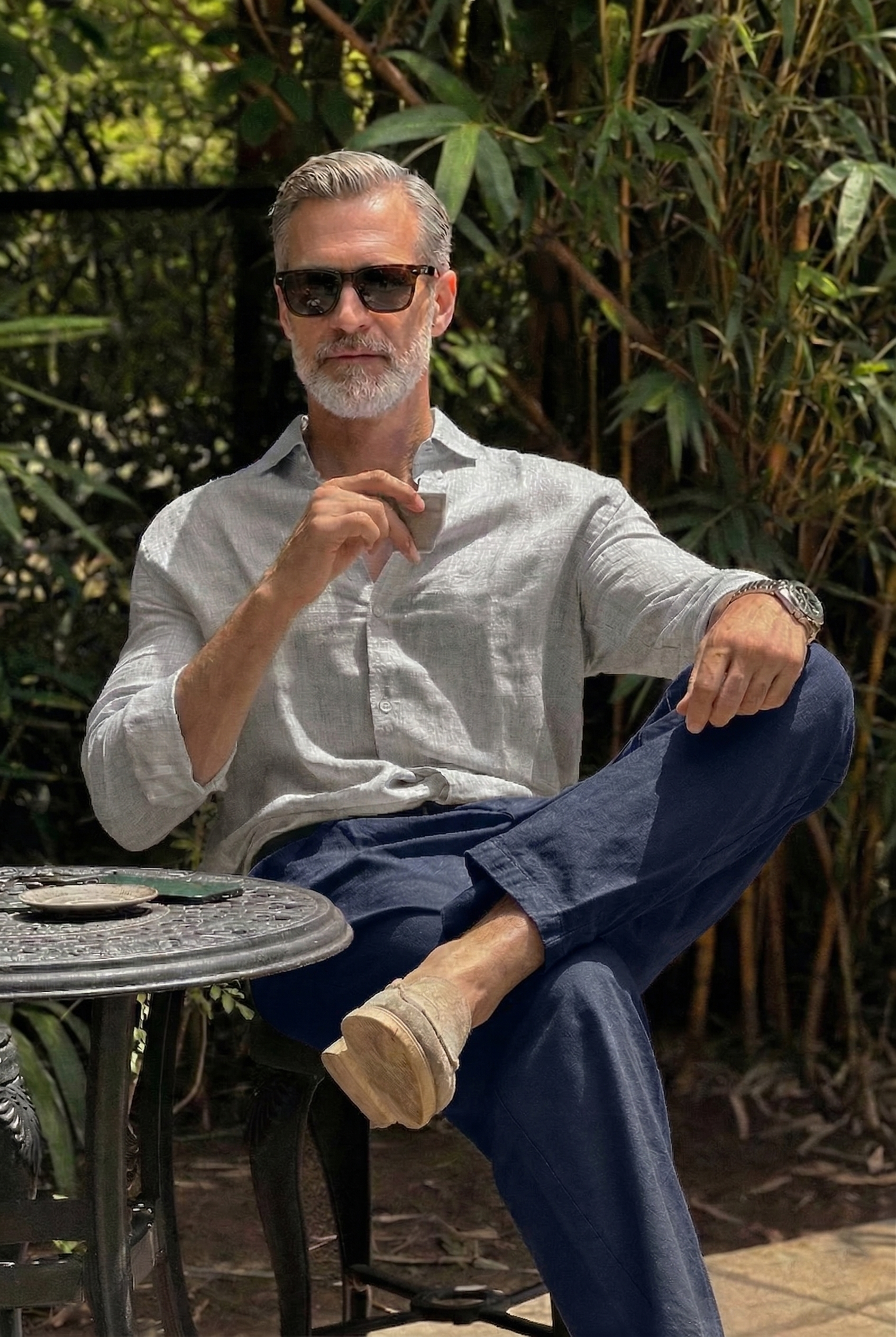 Full Sleeve Linen Pair For Men | Light Grey Linen Shirt with Navy Linen Pant