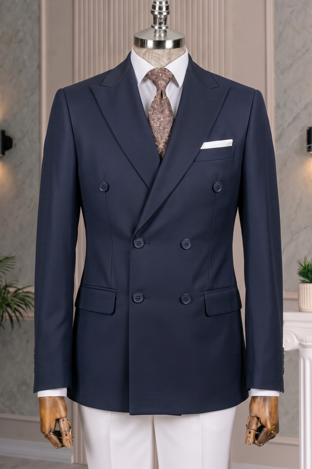 French Cuff Men's Navy Blue Double Breasted Blazer