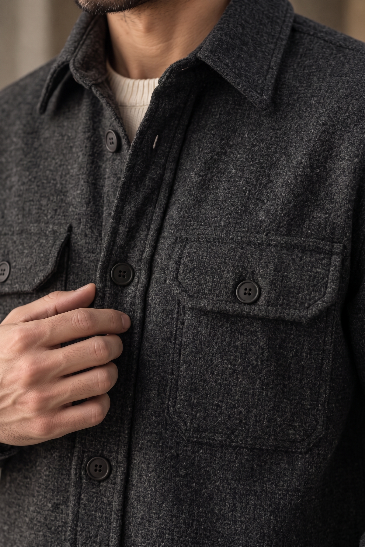 Melange Charcoal Black Premium Wool Shirt for Men