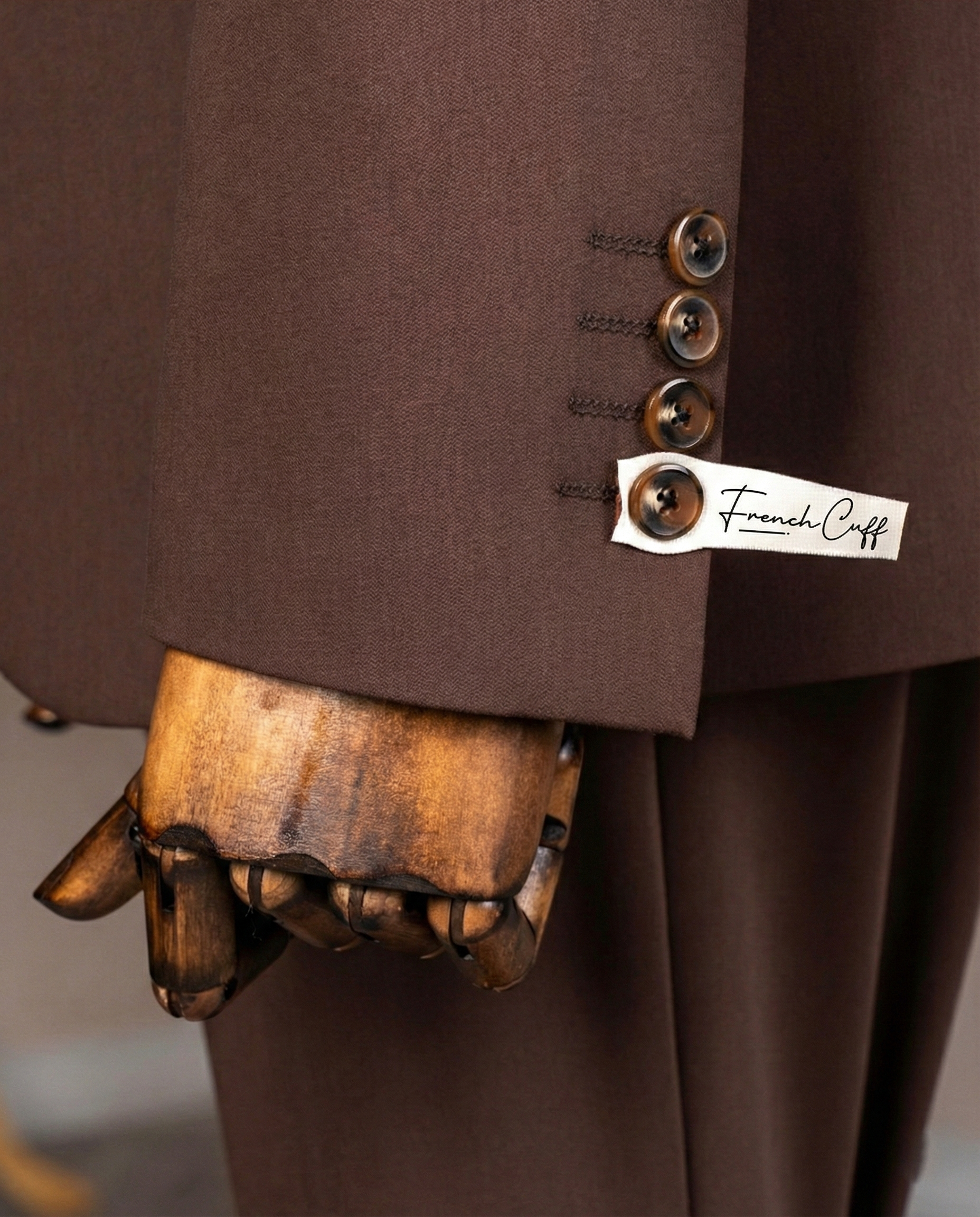 French Cuff Men's Brown Double Buttoned 3-Piece Suit