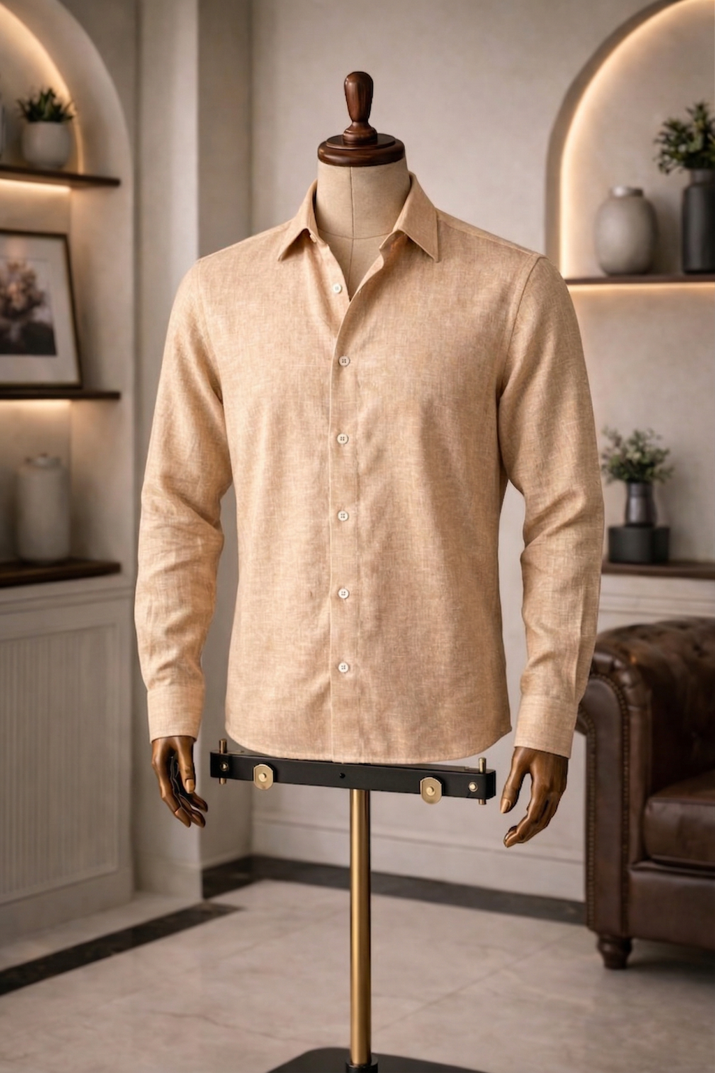 Full Sleeve Men's Pure Linen Khaki Shirt | Summer Wear