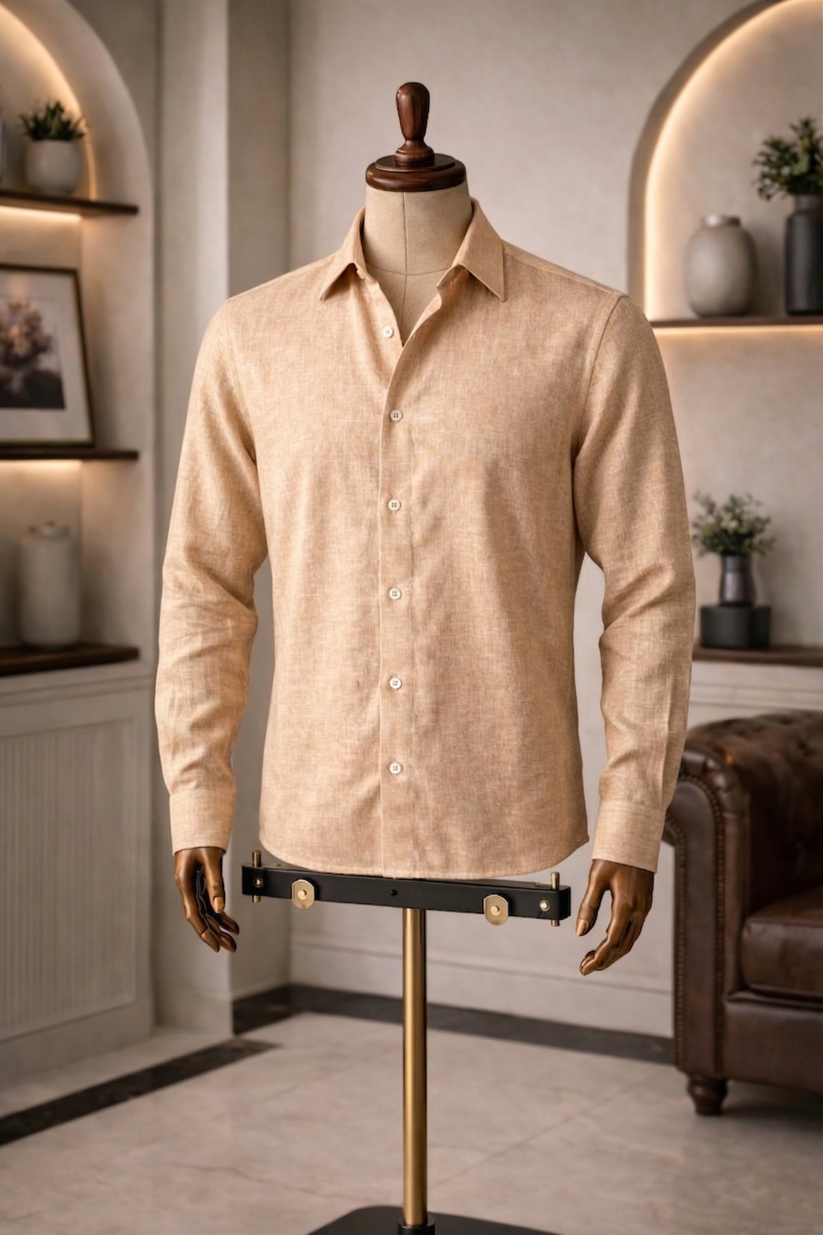 Full Sleeve Men's Pure Linen Khaki Shirt | Summer Wear